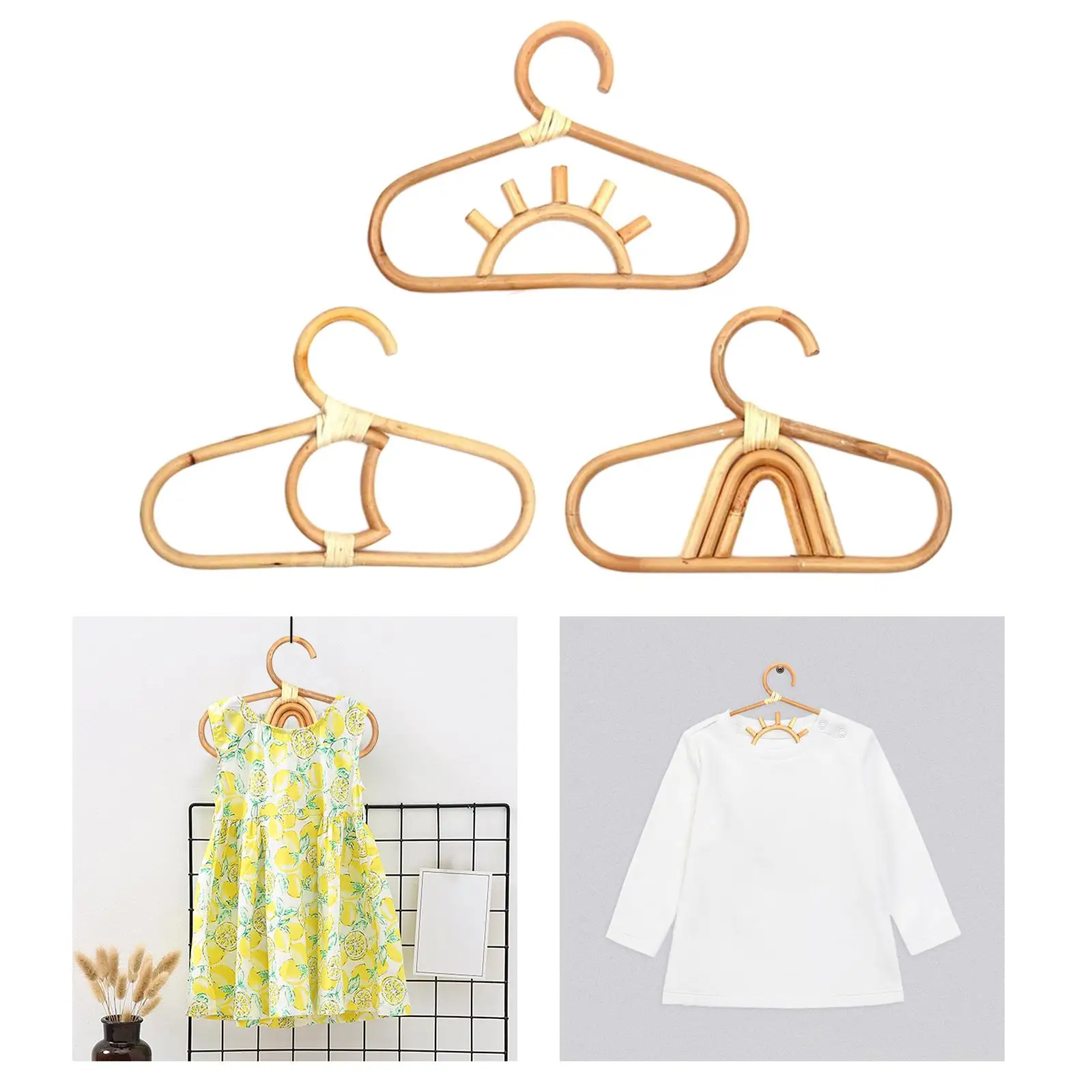 3Pcs Kids Clothes Hanger Rattan Smooth Room Organizer Bamboo Clothes Hangers Coat Hangers Clothes Hat for Children Kids Baby