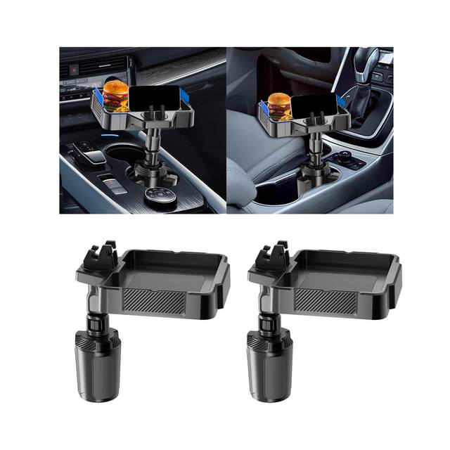 2 IN 1 Car Cup Drink Holder Tray Stretchable Dinner Tray Accessory Easy to Install Rotating Car Cup Holder Tray Table