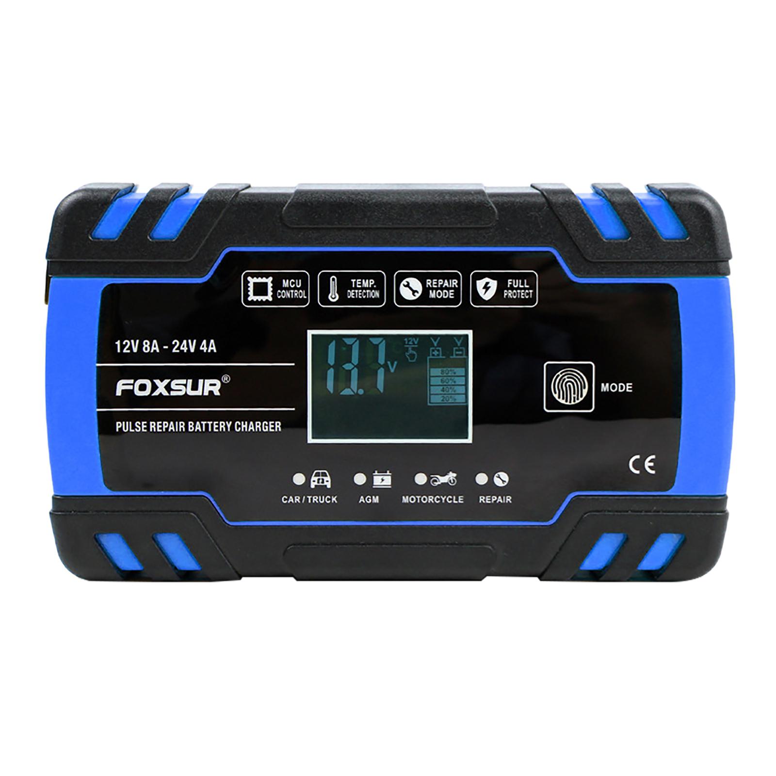 Automatic Car Battery Charger 12V/8A 24V/4A with LCD Display 3-Stage Automotive Trickle Charger for Boat SLA Marine RV Truck