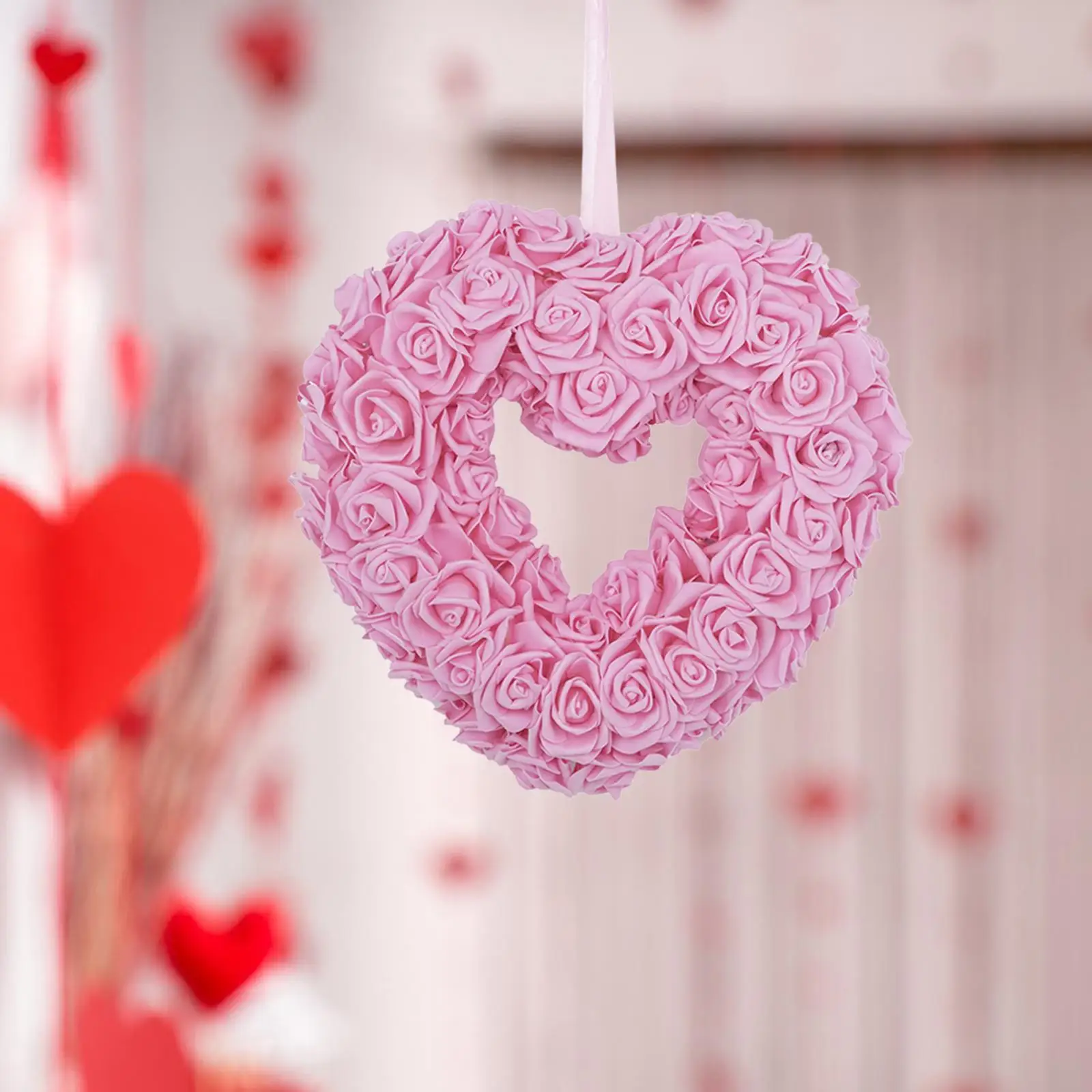 Valentine Decoration Foam Flower Rose Wreath 36x36cm Handmade Wedding Party Wreath for Girlfriend or Mother Sturdy Multipurpose