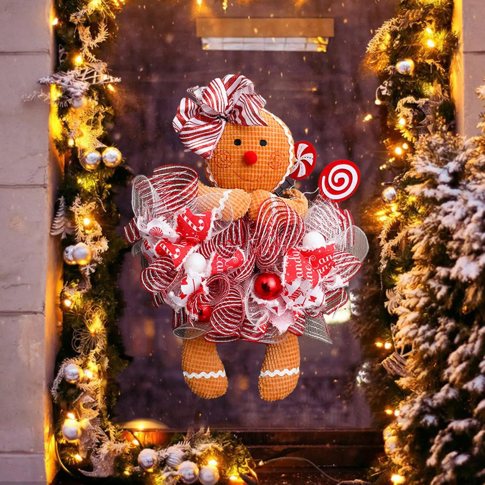 Christmas Gingerbread Man Front Door Delicate Decor Ornament for Window Tabletop Porch Festival Atmosphere Office