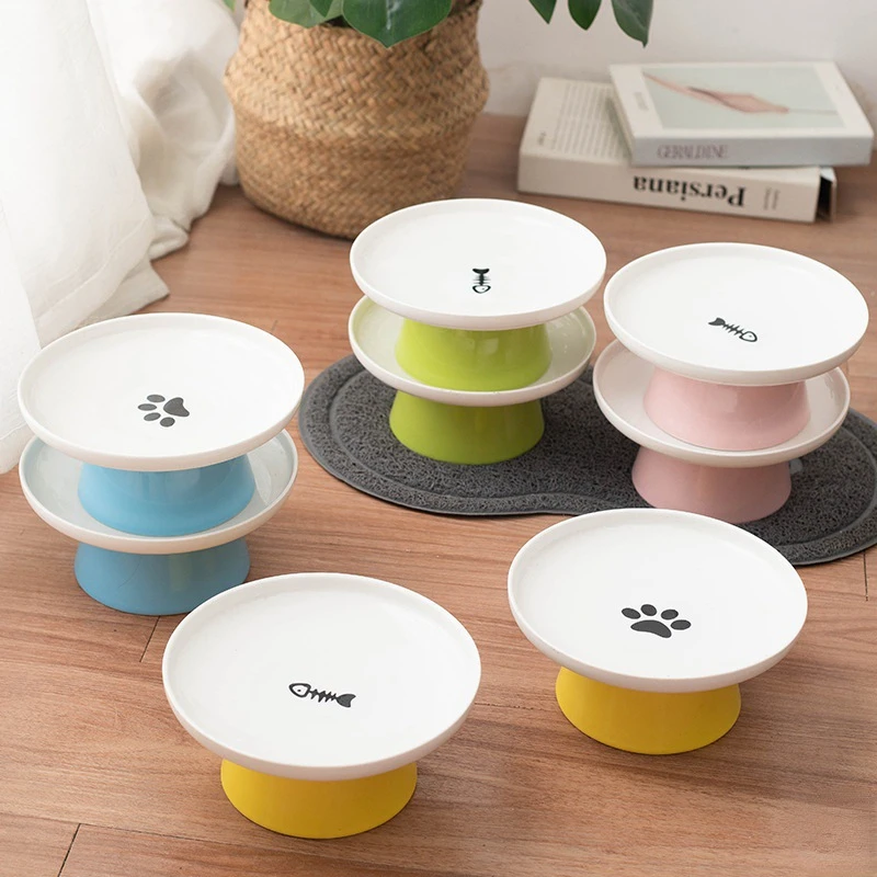 Elevated Cat Ceramic Bowls Stand