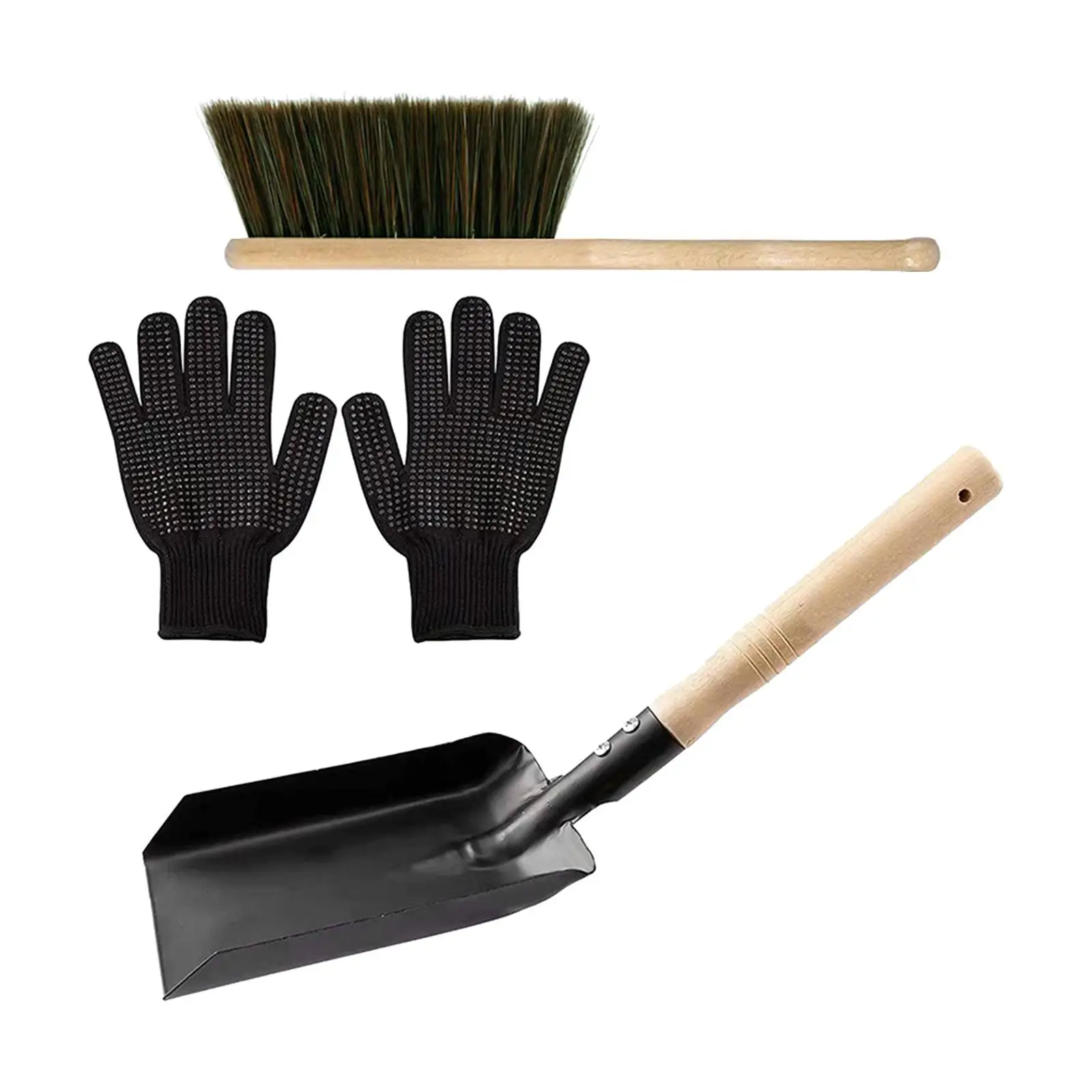 Fireplace Tools Set Ash Silicone Gloves Firepit Tools Dust Shovel Hearth Tidy Wood Burner Accessories for Dust Cleaning Indoor