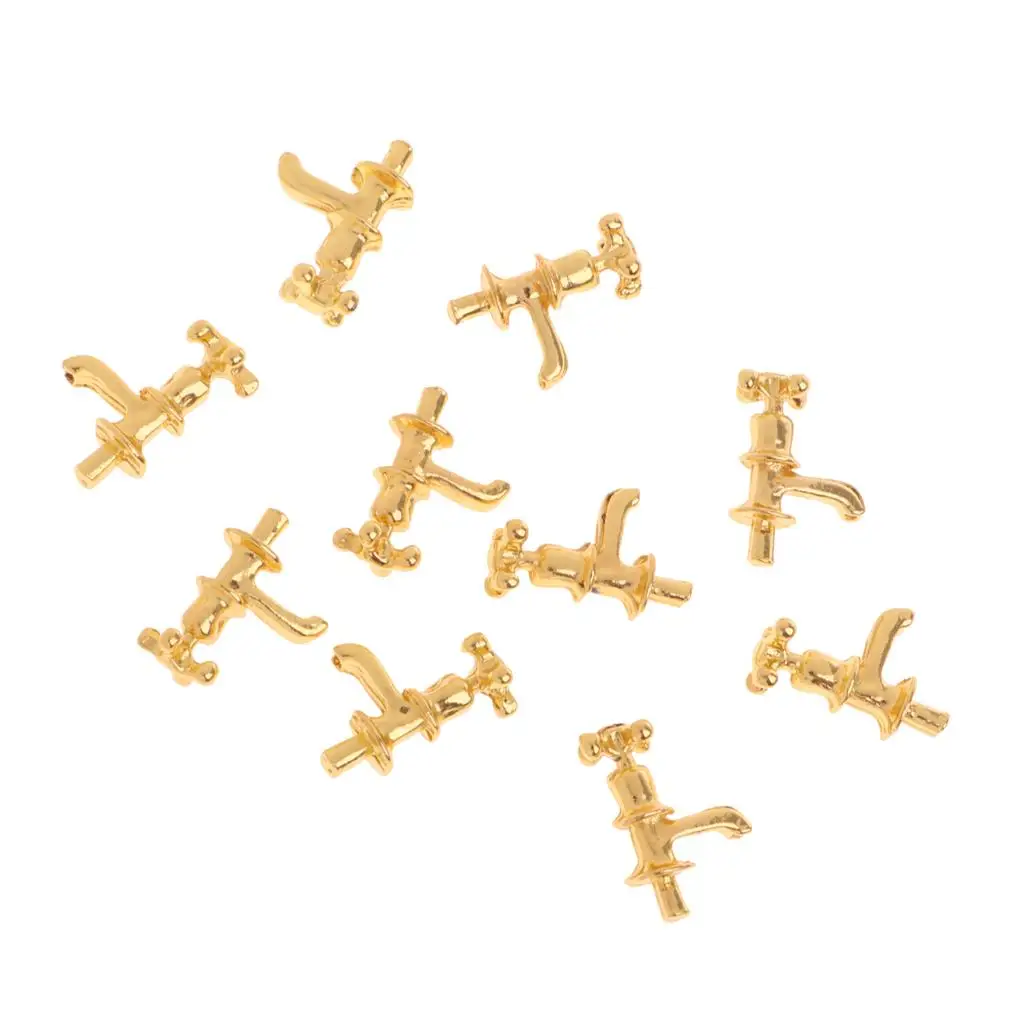 10 Pieces Miniature Metal Water Faucet Tap /12 Dolls House Accessories Gold
