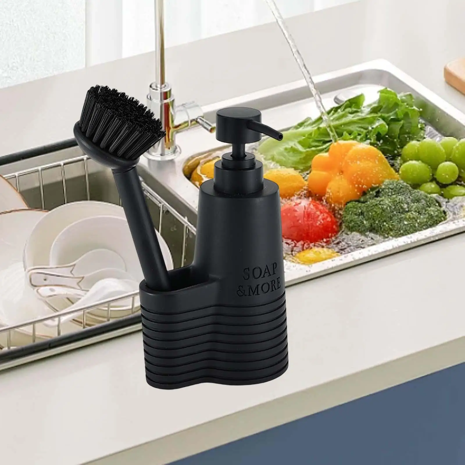 Kitchen Dish Brush with Soap Dispenser Space Saving Durable Easily Squeeze and Refillable for Kitchen Sink Accessory Good Helper