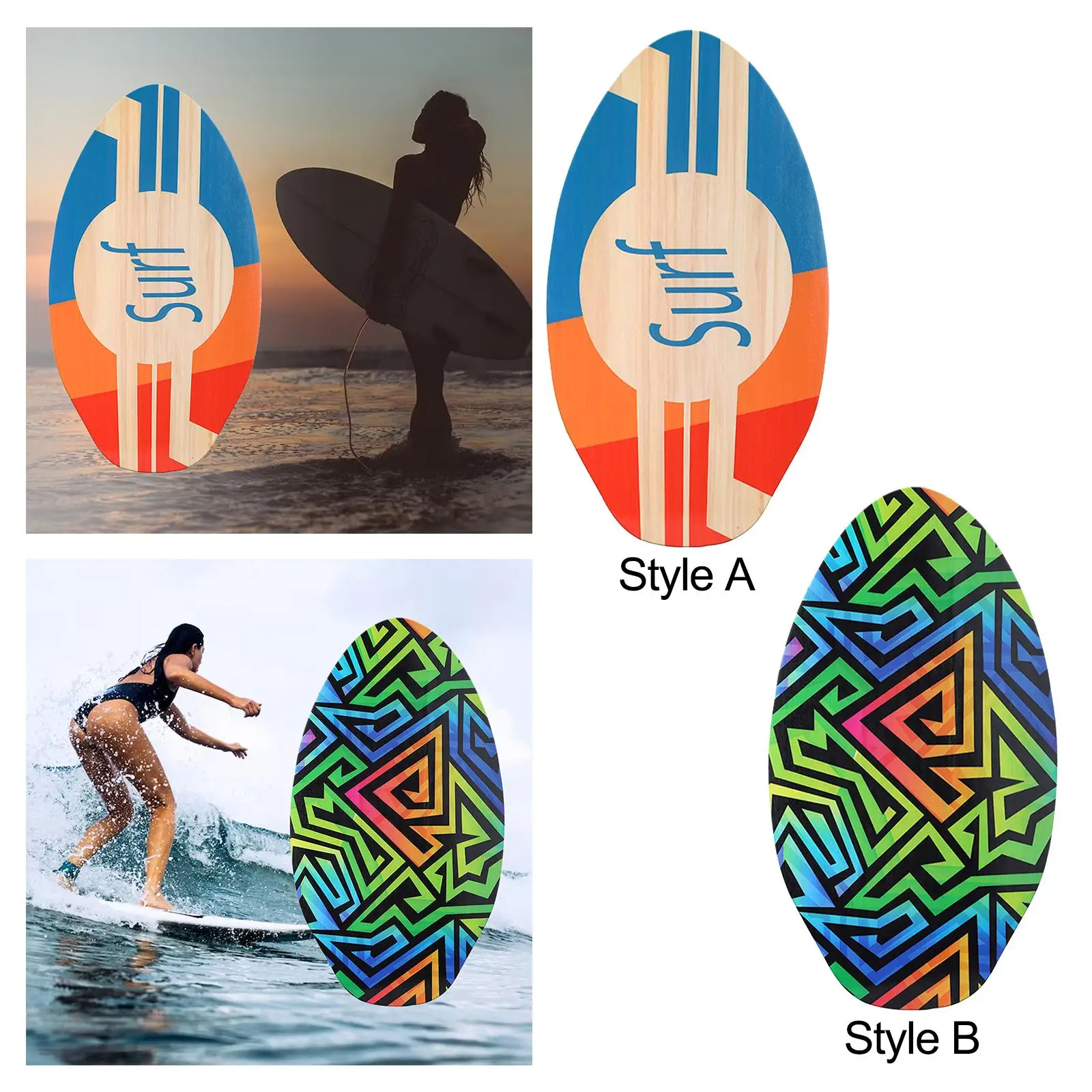 Skimboard Surf Board 35 Inches Shallow Water Standing Wooden Skim Board Small Surfboard for Adults Beginners Kids Beach Toys