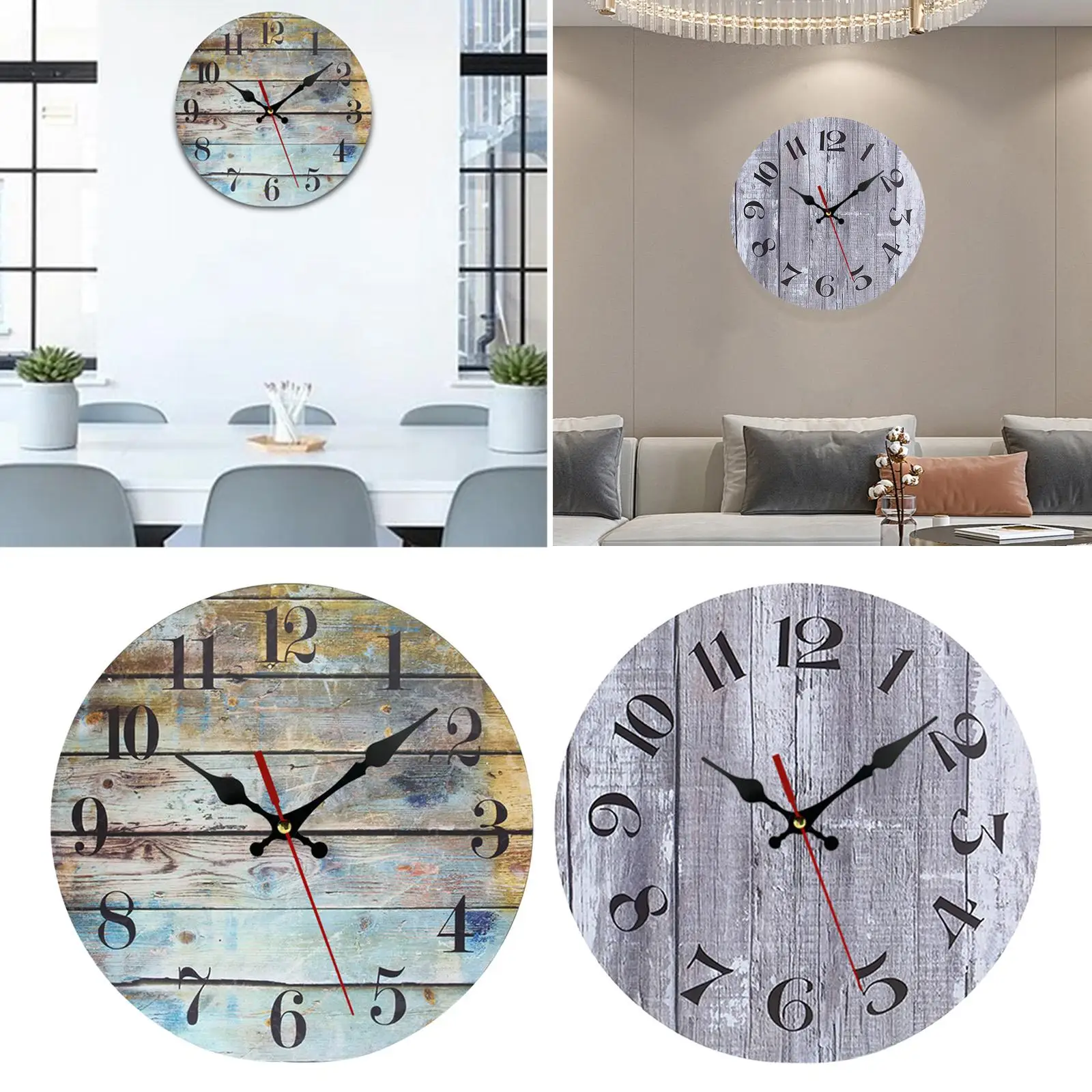 25cm Wood Wall Clock Wooden Decorative Watches Non Ticking Silent Rustic Hanging Clocks for Living Room Bedside Bathroom Home