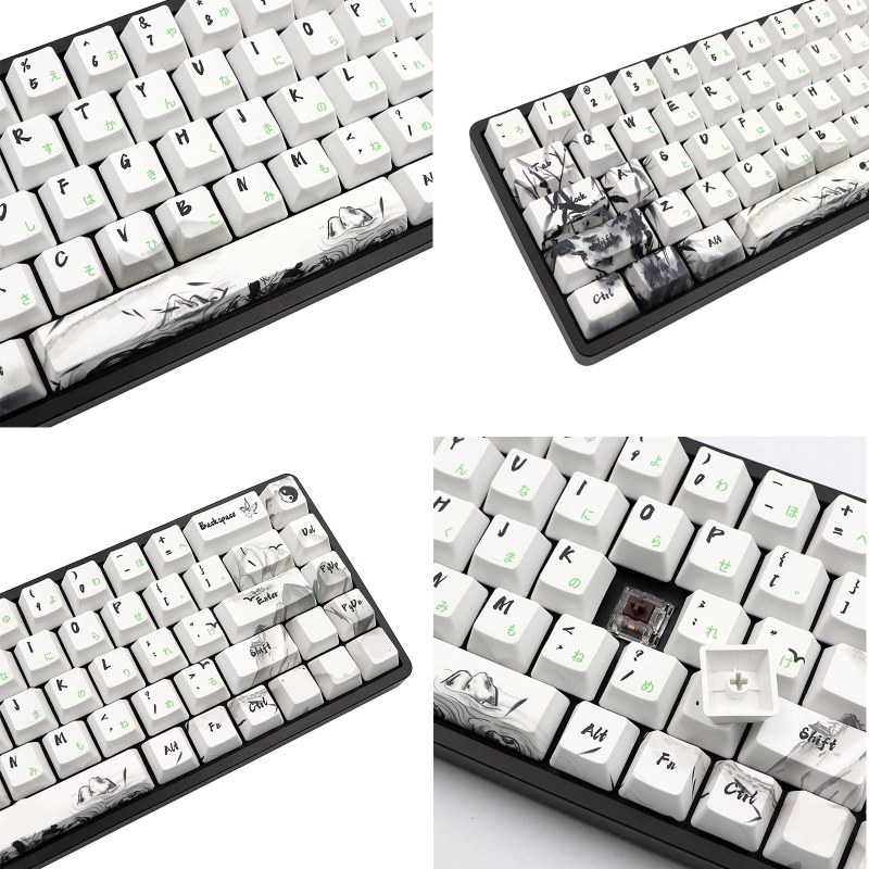 keycap japonês do panda grosso dos keycaps pbt da tintura de pbt subbed