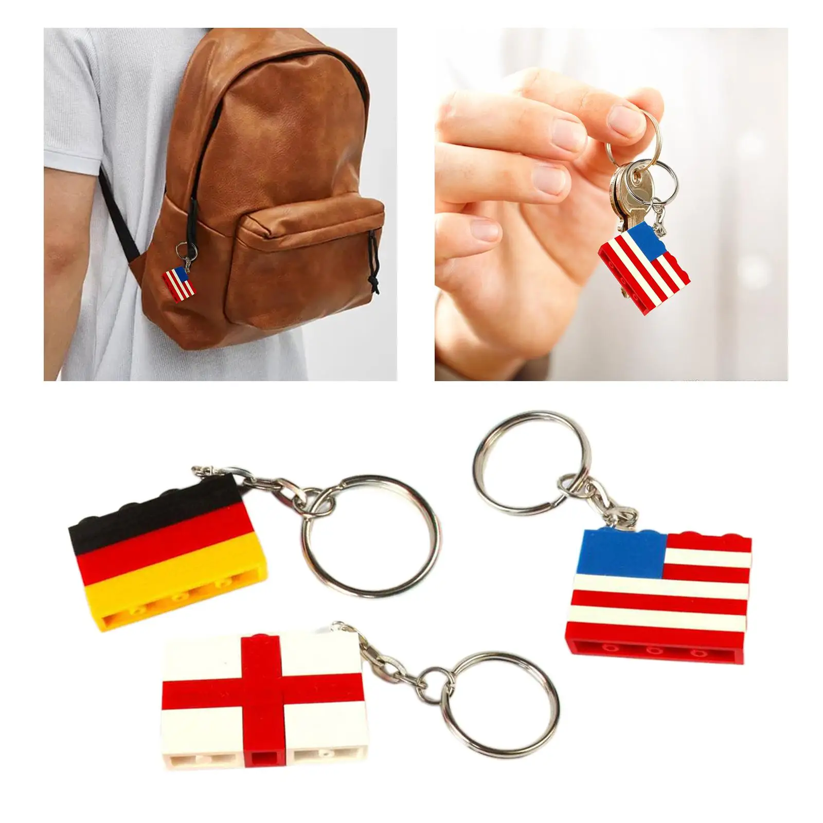 3 Pieces Delicate Mini National Flag Shape Miniature Pendant Holder Patriotic Keychain Souvenir Gift