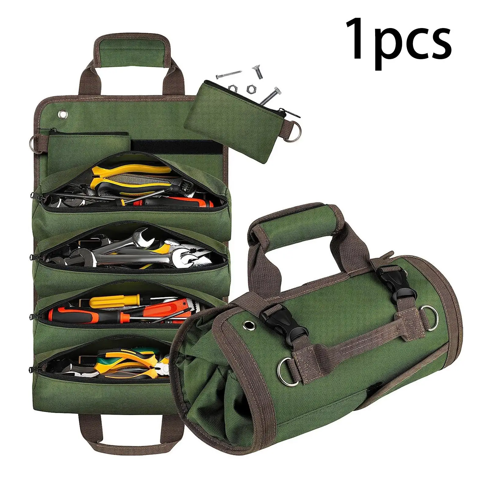 Tool Roll up Bags Waterproof Zipper Pouch Wrench Roll Organizer Hanging Tool Zipper Carrier Tote for Electrician Car Motorcycle