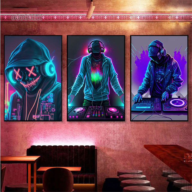 Neon Dj Canvas Prints Posters Dj Pop Art Canvas Painting