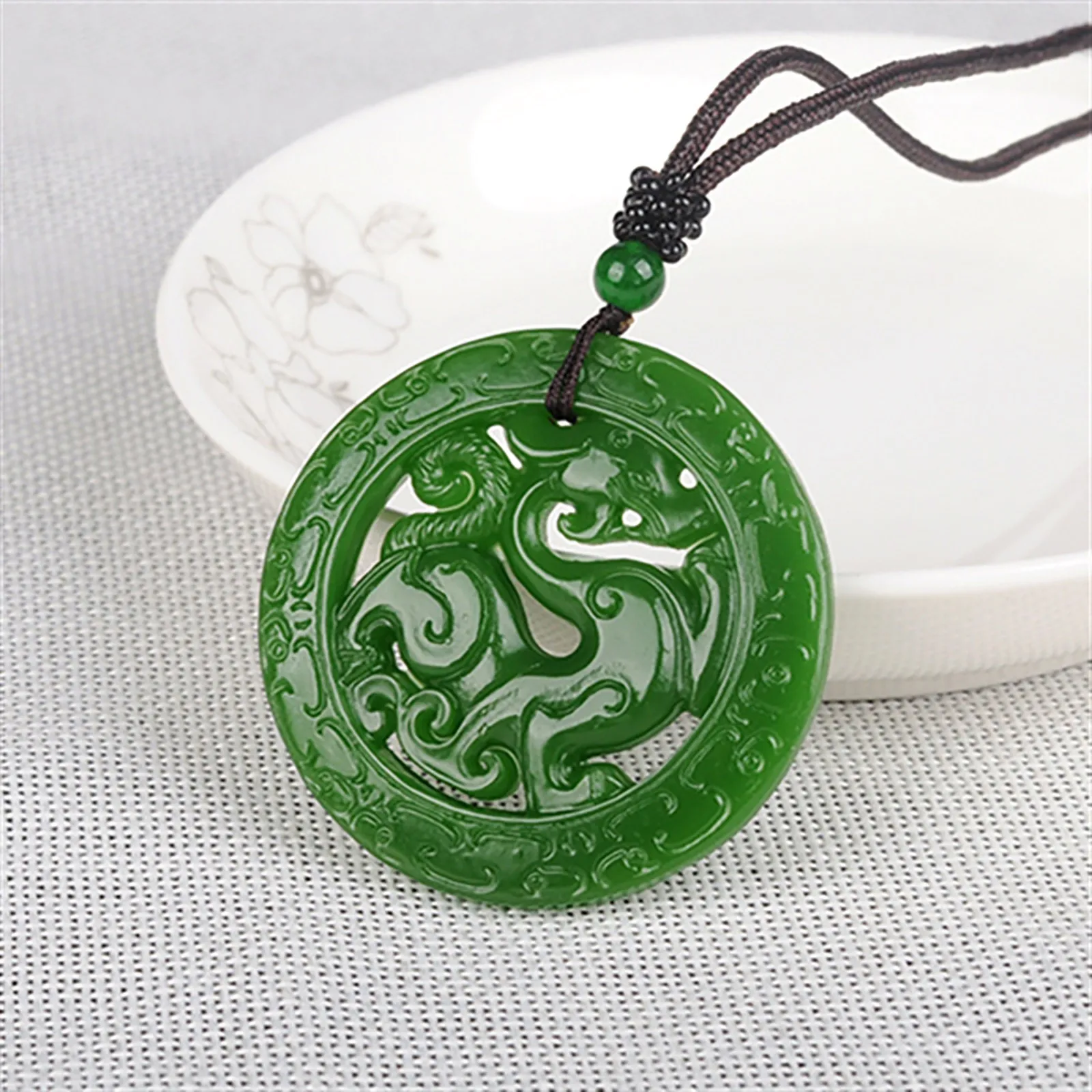 Green Hollow Dragon Jade Necklace-Pendant
