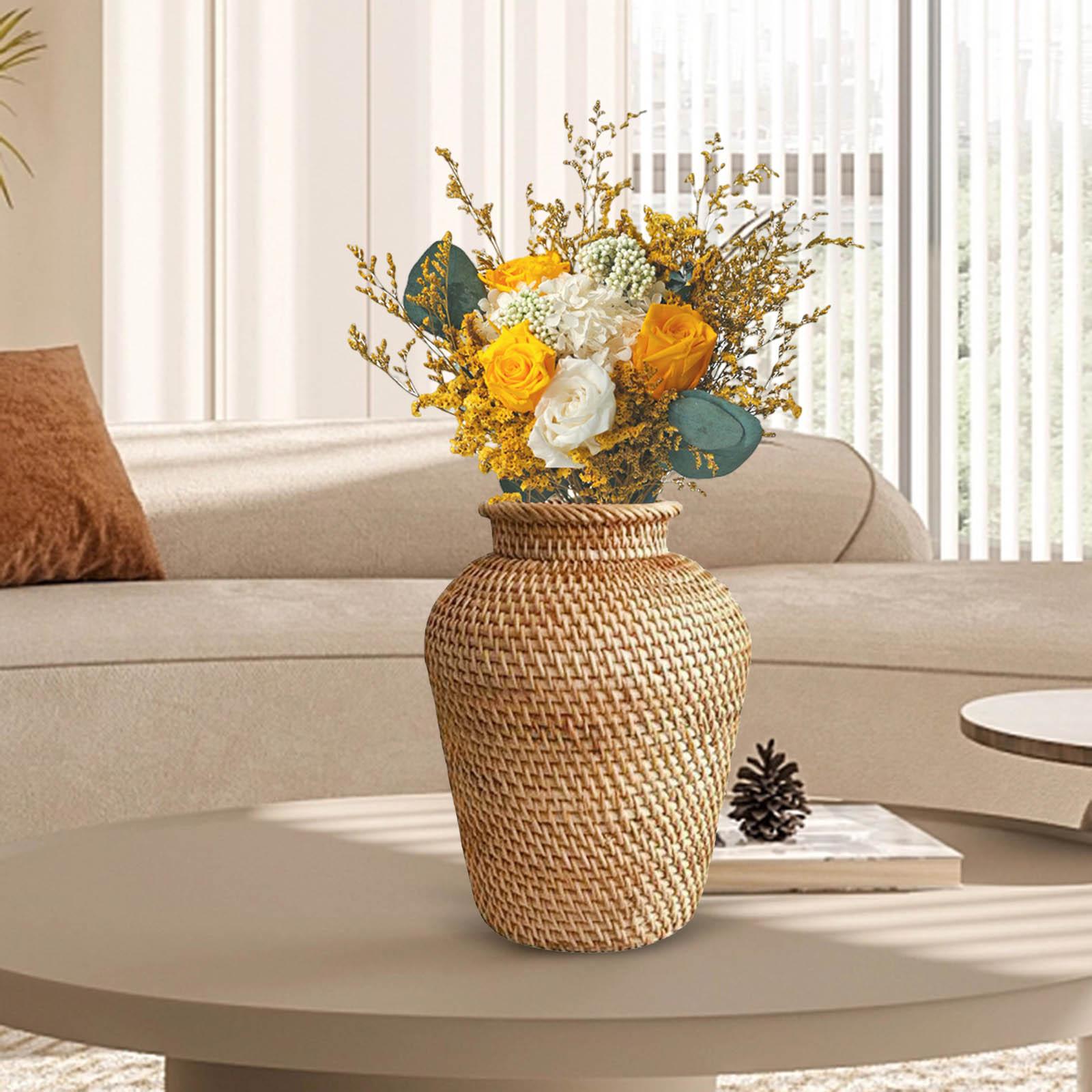 Rattan Vase Flower Pot Holder Organizer Gift Decorative Wicker Vase for Garden Desktop House Wedding Decor Flower Arrangement