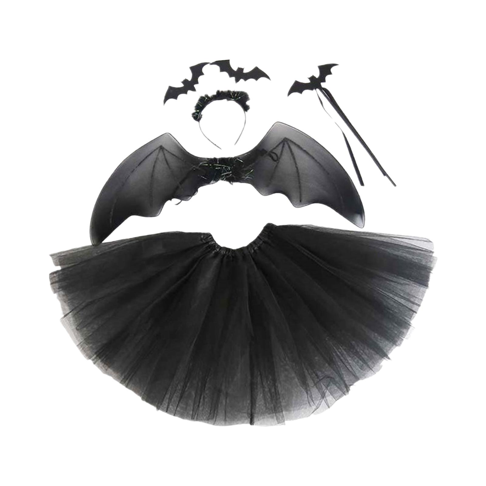 Halloween Bat Costumes Set Hair Band Outfits Hair Hoop Clothes Fancy Dress with Wand for Women Adult Girls Nightclub Masquerade