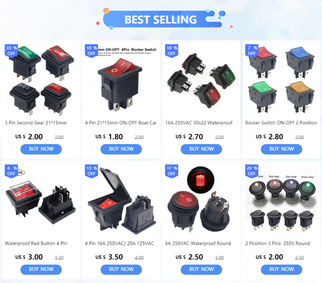 2 Interruttori A Bilanciere Impermeabili Neri ON/OFF/ON - 16A/250V, 20A/125V, 6 Pin, Per Uso Marino E Industriale