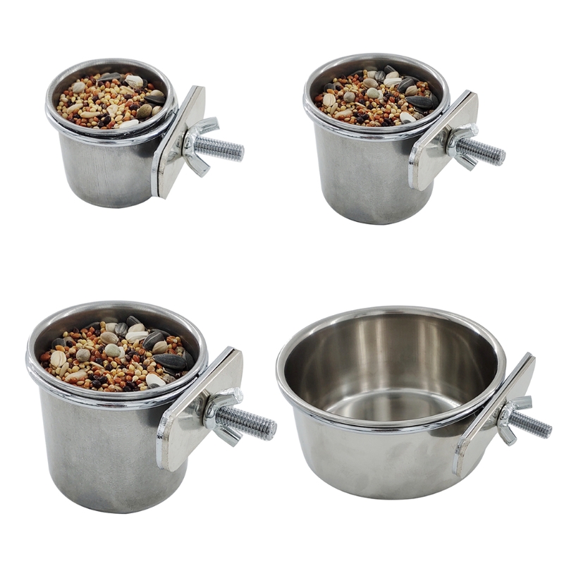 Title 1, Stainless Steel Cup Birds Foods Dish Water Cage...