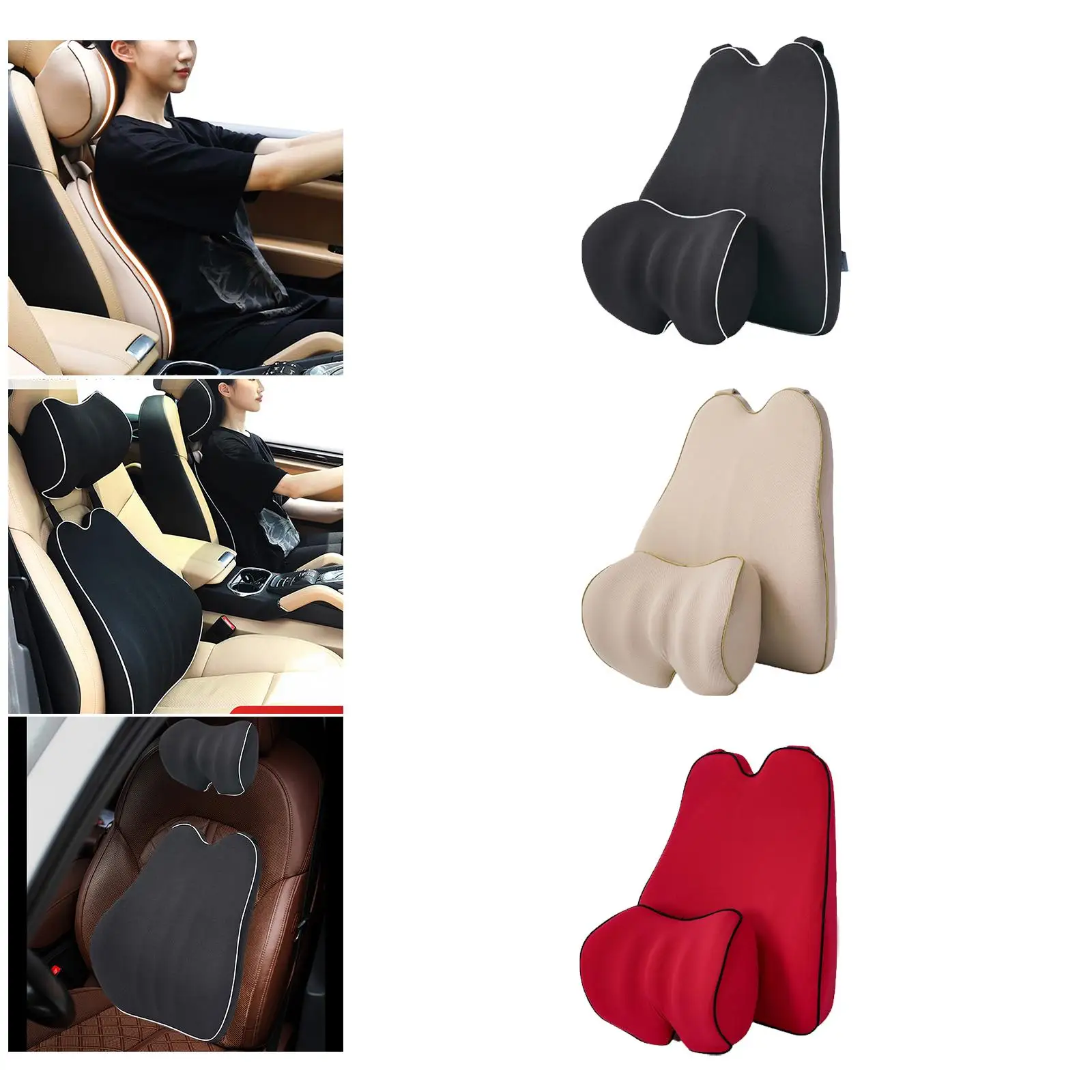 Car Back Cushion Lumbar Support Breathable Surface Density Memory Foam Lumbar Support Pillow Kit for Office Computer Chair
