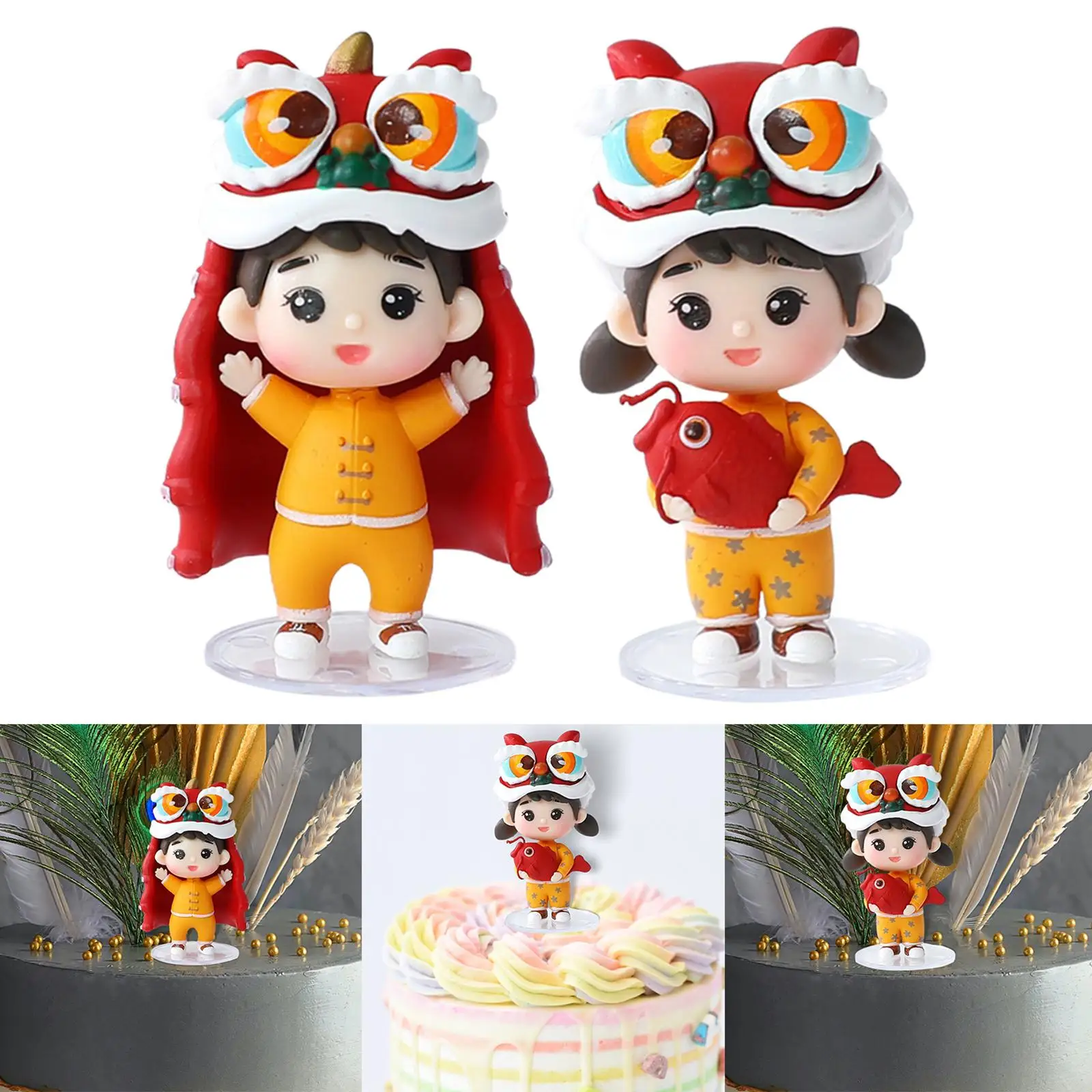 Cute Chinese New Year Doll Figurine Art Sculpture for Shelf Decor Cake Topper Decor