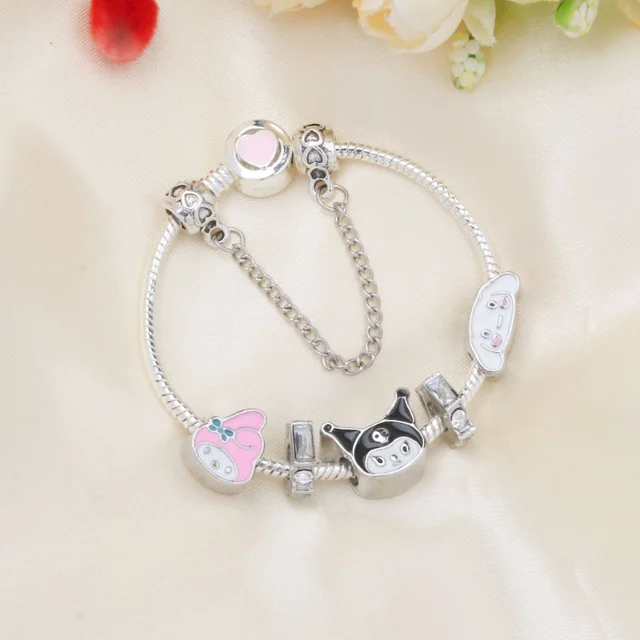 Sanrio 925 Silver Charm Fit Pandora Bracelet Hello Kitty Kuromi Cinnamon  Handmade Jewelry DIY Beaded Accessories for Women