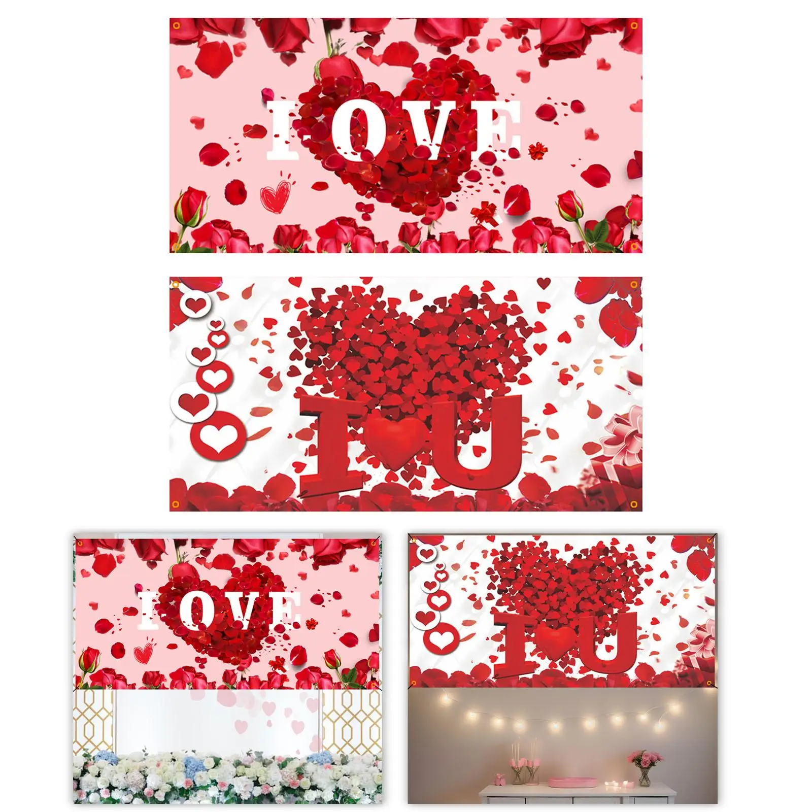 Valentine`s Day Backdrop Banner Photo Props DIY Heart Love Background for Birthday Bedroom Photoshoot Party Favor Wedding Bridal