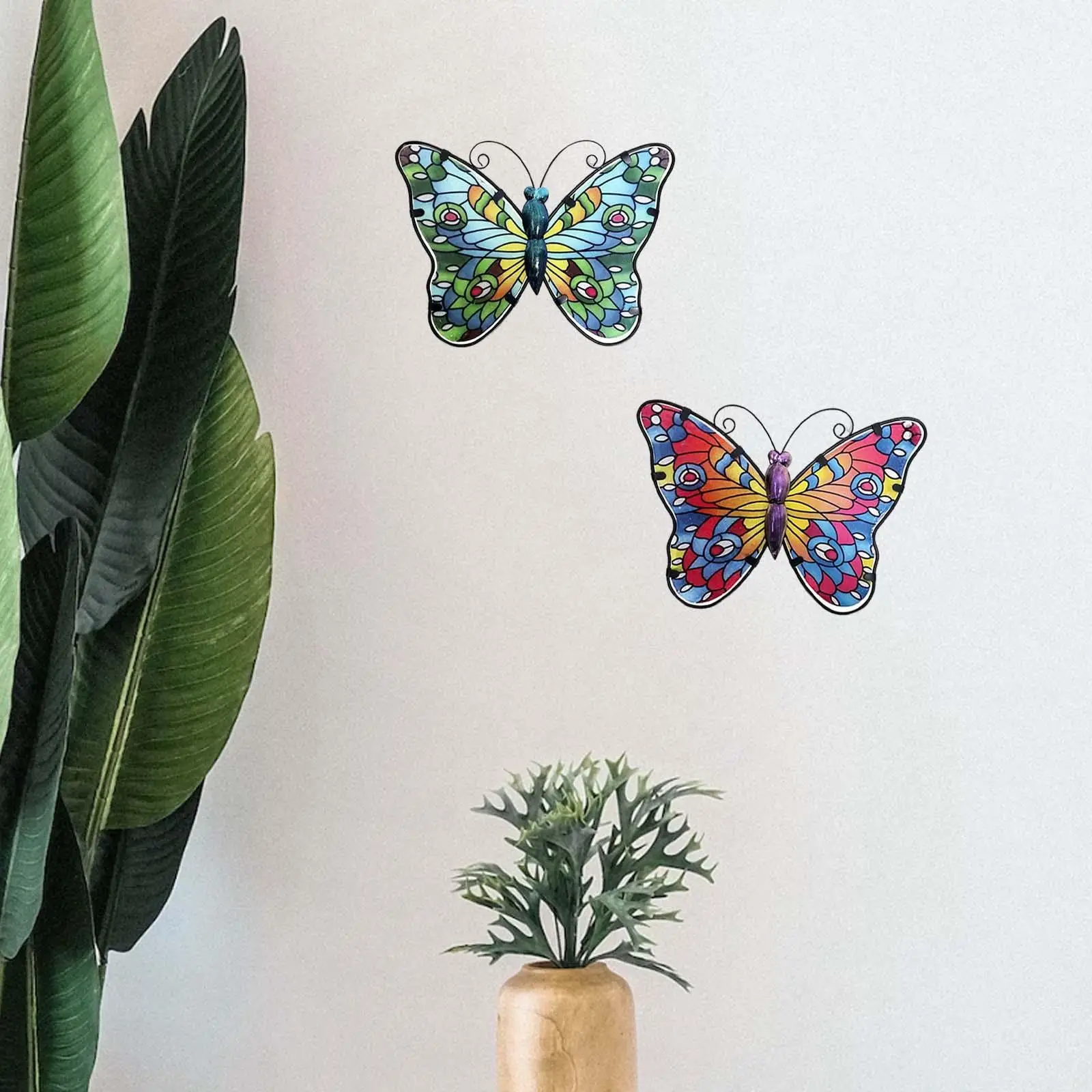 2x 3D Butterfly Ornaments Figurine Hanging Ornament Plaque Wall Decor Metal for Patio Outdoor Decor Office Backyard