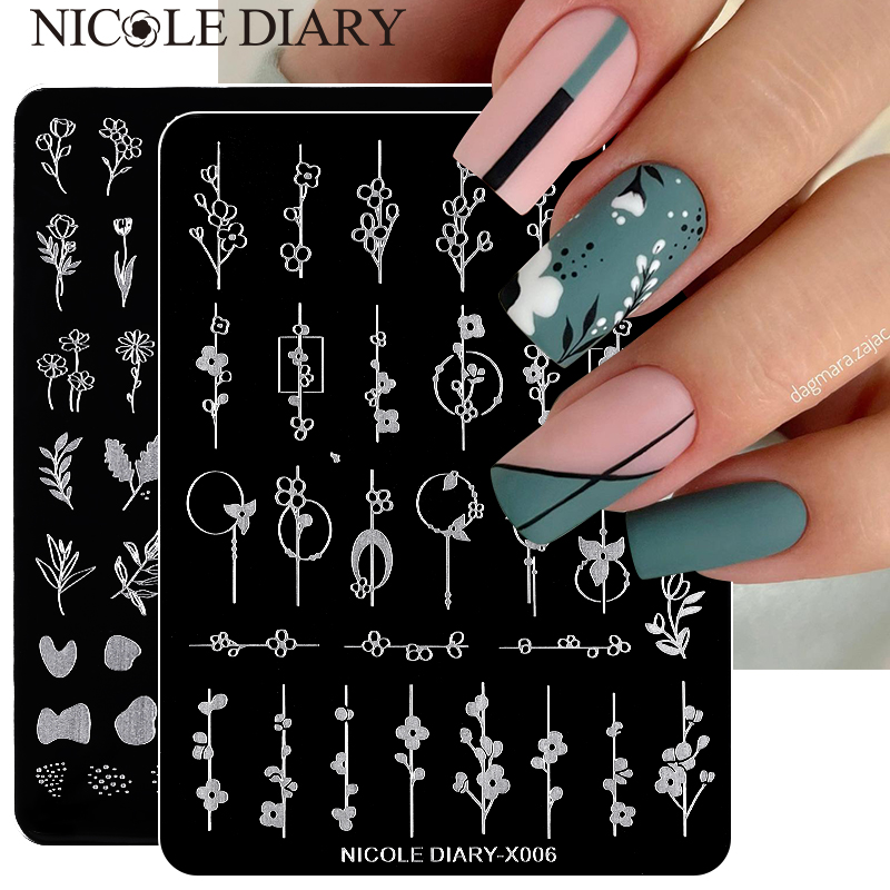 Description Picture 4 of itemNICOLE DIARY French Flower Leaves Nail Art Stamping Plates Geometry Wave Line Drawing Templates Nail Stamp Mold Stencil Tool DIY