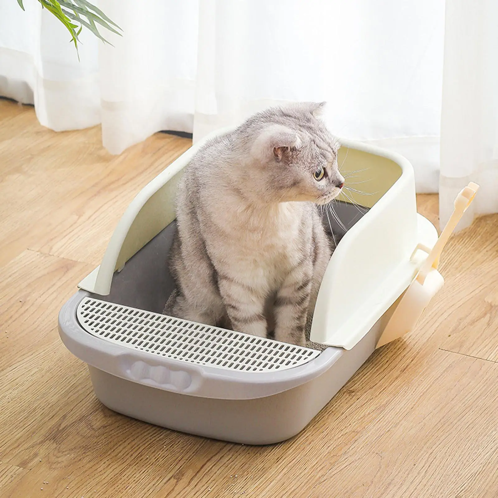 Anti Splashing Cat Litter Box High Sided Rim Durable Detachable  Tray Bedpan Semi Open Toilet for Sand Box Supplies