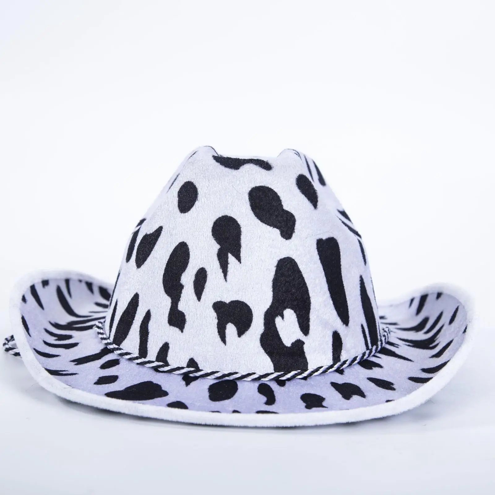 Western Cow Pattern Hat with Wind Lanyard Fancy Dress up Costume Clothes Wide Brim Cowboy Cowgirl Hat for Holiday Performance