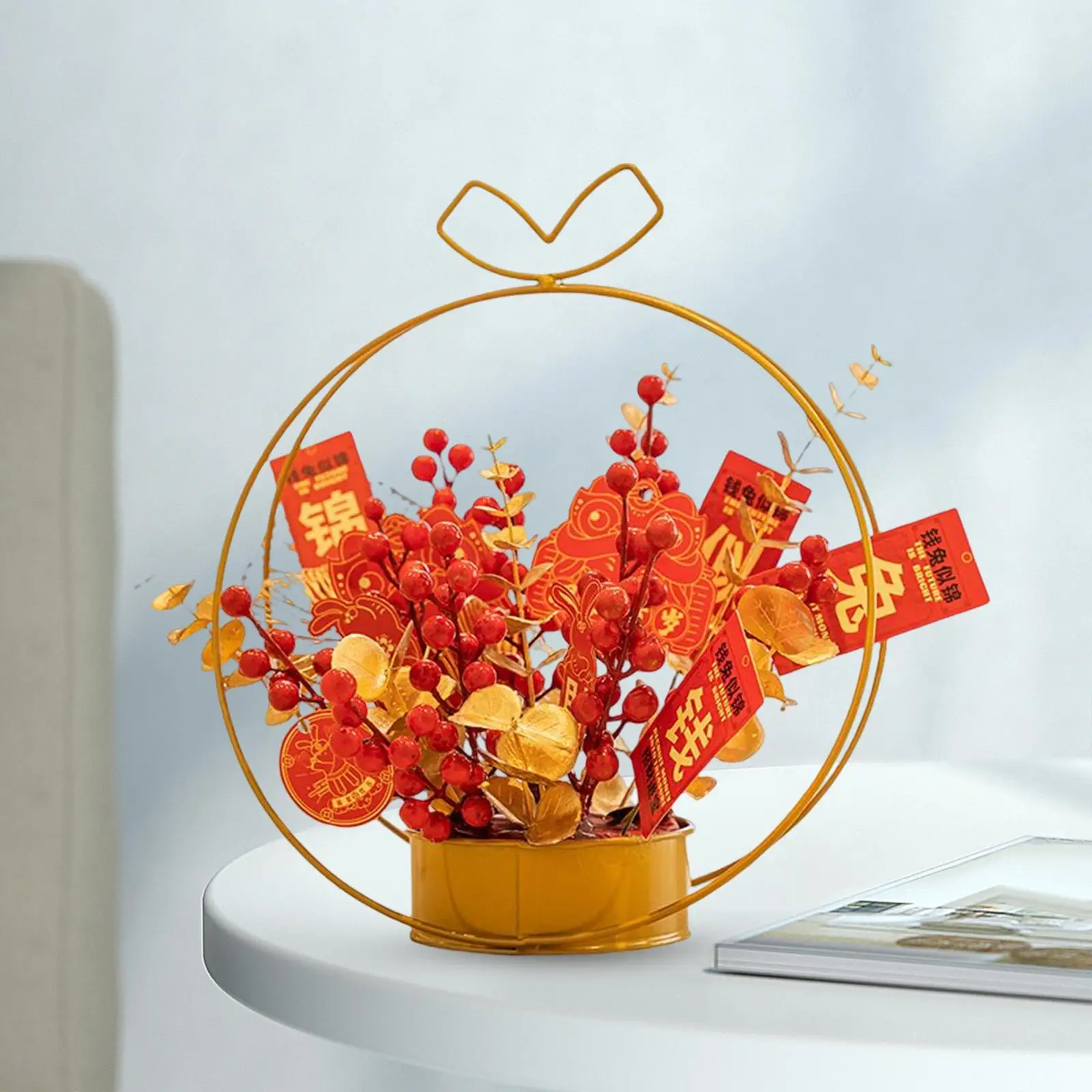 Chinese Flower Basket Ornament Spring Festival Photo Props New Year Decorative for Home Living Room Decor