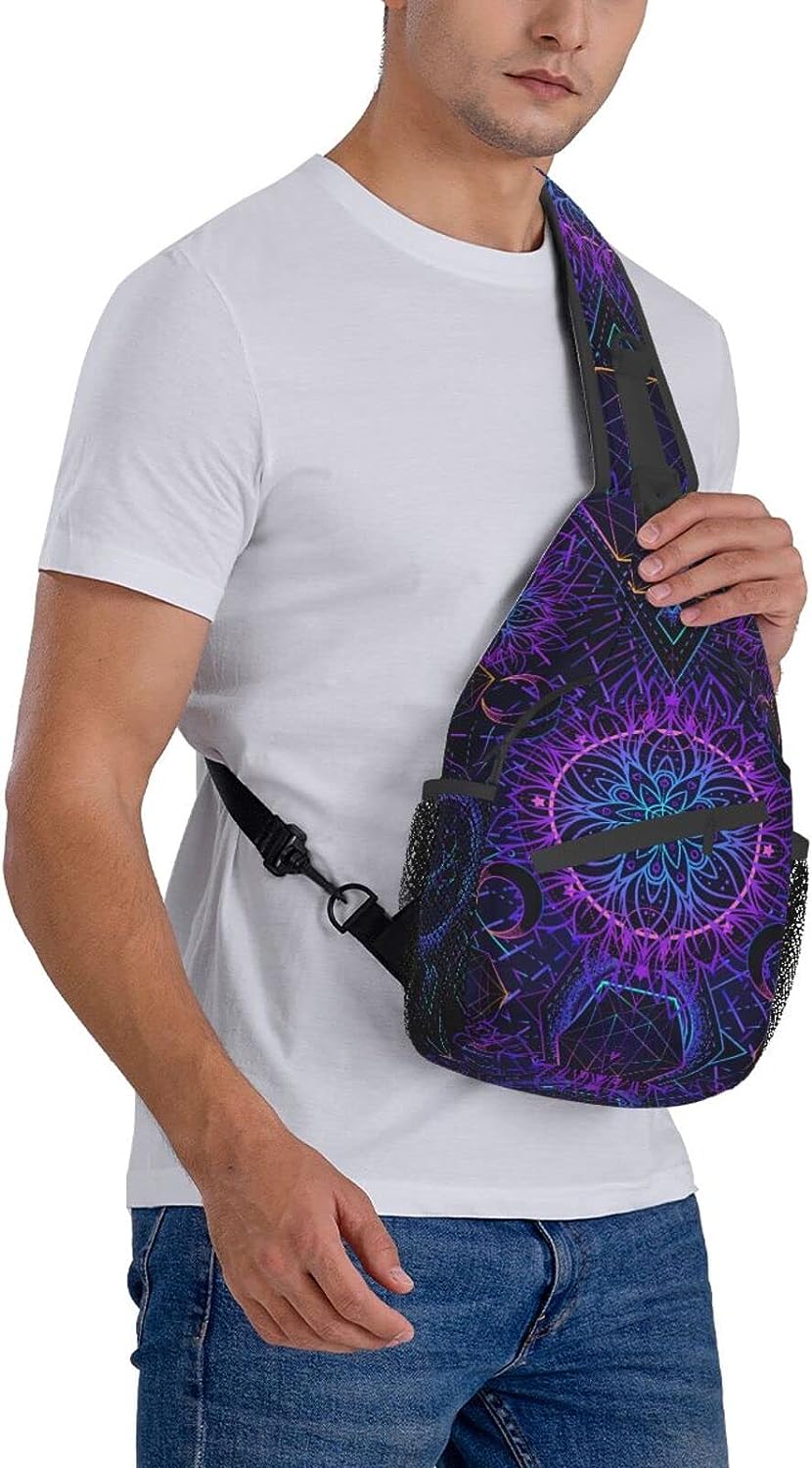 Caminhadas Shoulder Bag, Tatuagem Geometria Lua, Mandala Mystics, Roxo