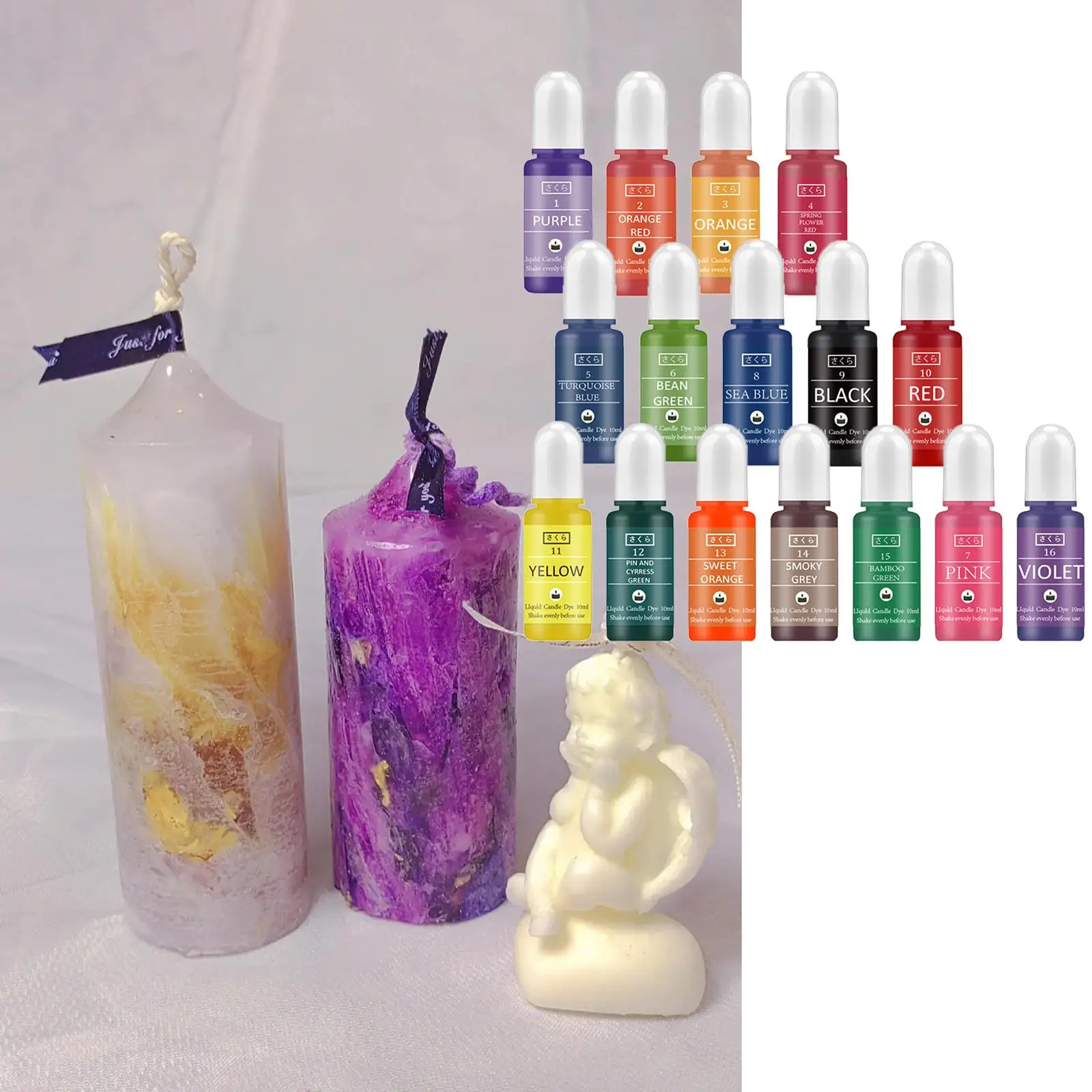 16Pcs Candle Liquid Dye Concentrate Candle Making Soap Coloring 10ml Each Candle Color Dye DIY Art Crafts Painting