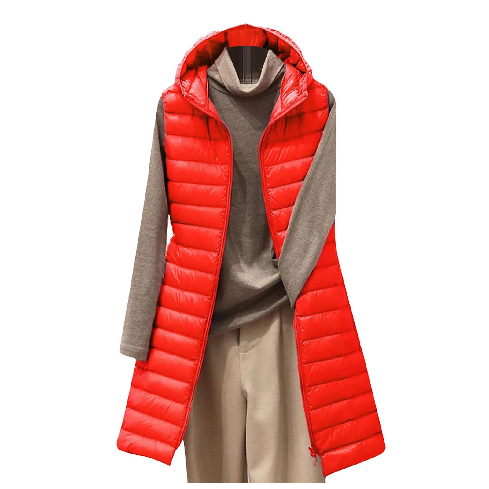 Women's Long Winter Coat Vest With Hood Sleeveless Warm Down Coat With Pockets Quilted Vest Down Jacket Outdoor Jacket Hot Sales
