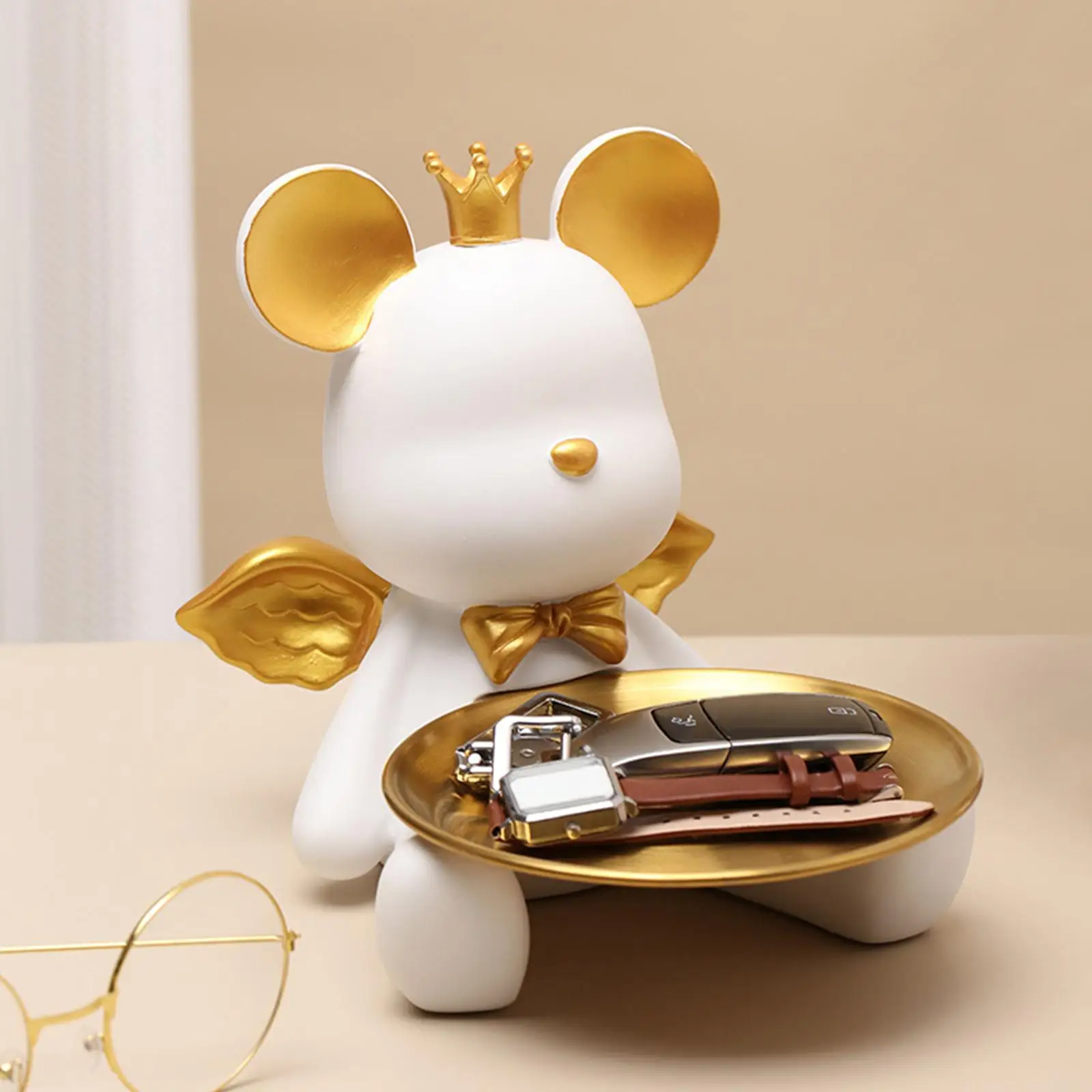 Bear Sculpture Storage Tray, Decorative Stylish Creative Resin Figurine Standing