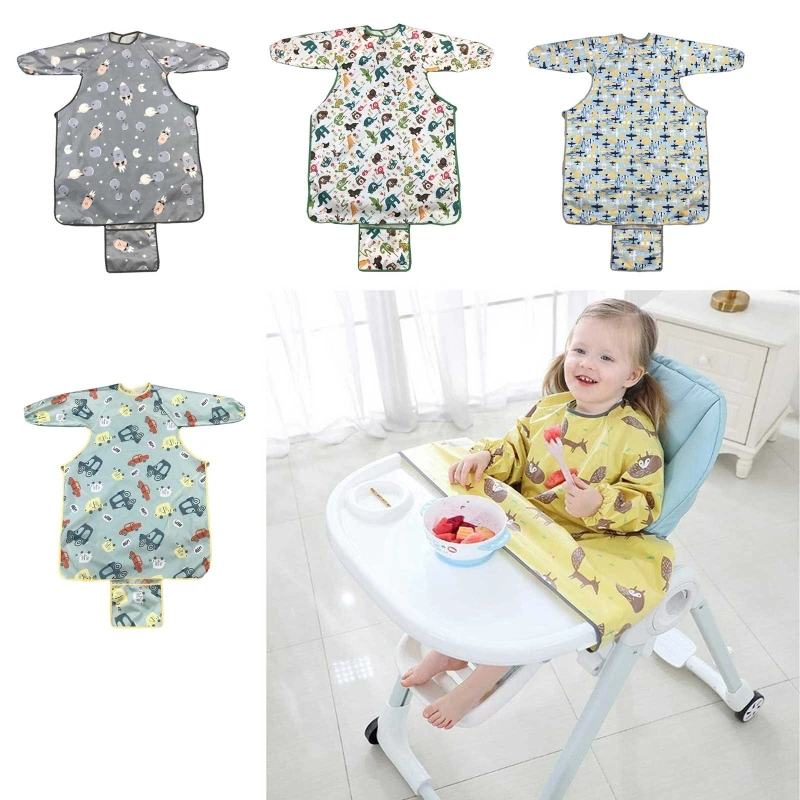 Newborn Long Sleeve Bib Coverall with Table Cloth Cover Baby Dining Chair Gown Waterproof Saliva Towel Burp Apron D5QA crochet baby accessories