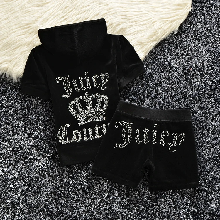 Hot Summer Juicy Coutoure Tracksuits Womens 2pcs Leisure Outfits Velet Oversized T-shirts High Waist Shorts Candy Color Clothing shorts co ord