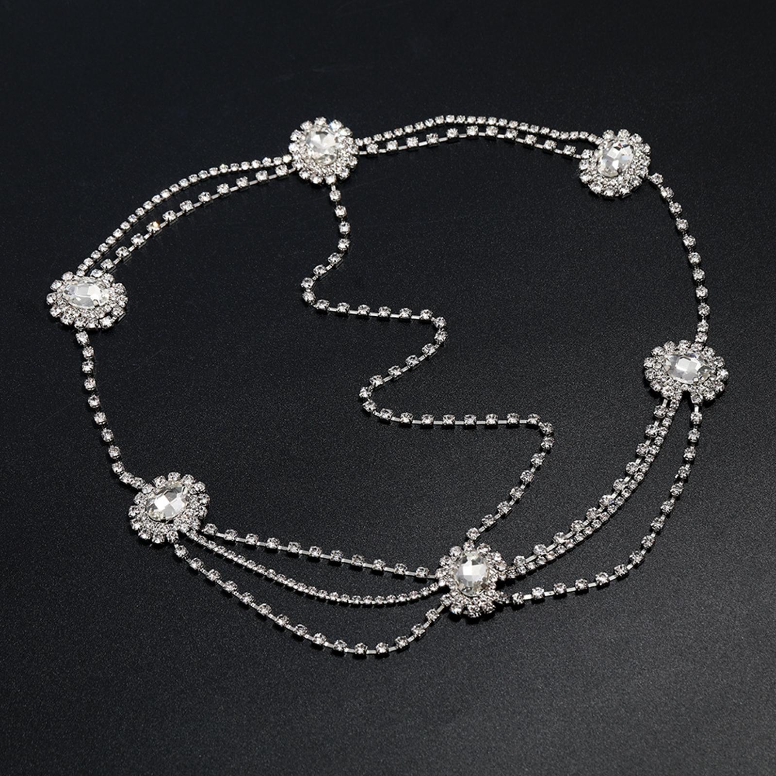 Head Chain Rhinestones Bohemian Jewelry Boho Forehead for Prom Girls Silver