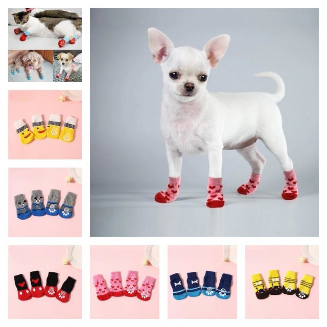 2 Pairs Pet Dog Winter Anti-slip Socks Small Cat Dogs Knit Warm Socks  Chihuahua Thick Paw Protector Dog Socks Booties Accessories