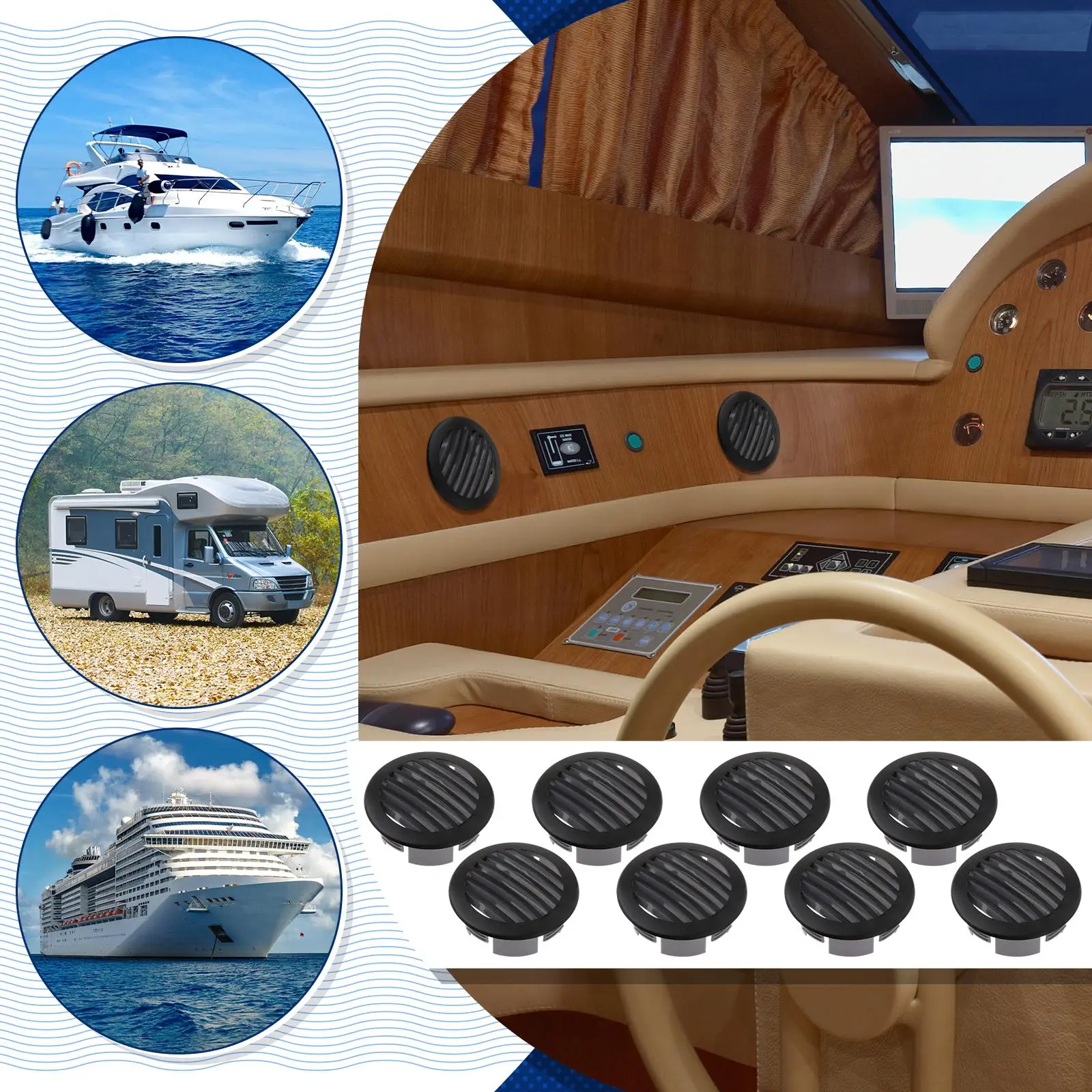 8 Pieces Round Air Vent Cover 316 Stainless Steel Black for Yachts RV