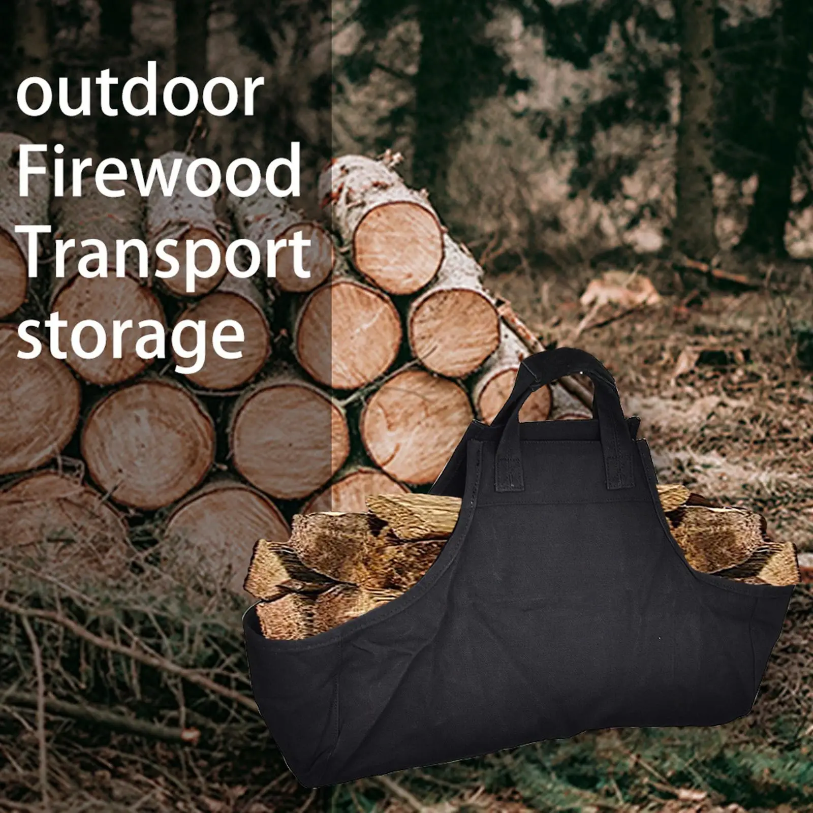 Large Capacity Firewood Carrier Bag Log Tote Wood Holder with Handles Woodpile Rack Carrying for Fireplace Camping Outdoor