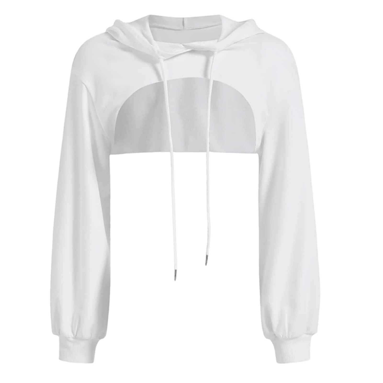 Title 2, Loose Long Sleeve Cropped Hoodies Solid Casual ...