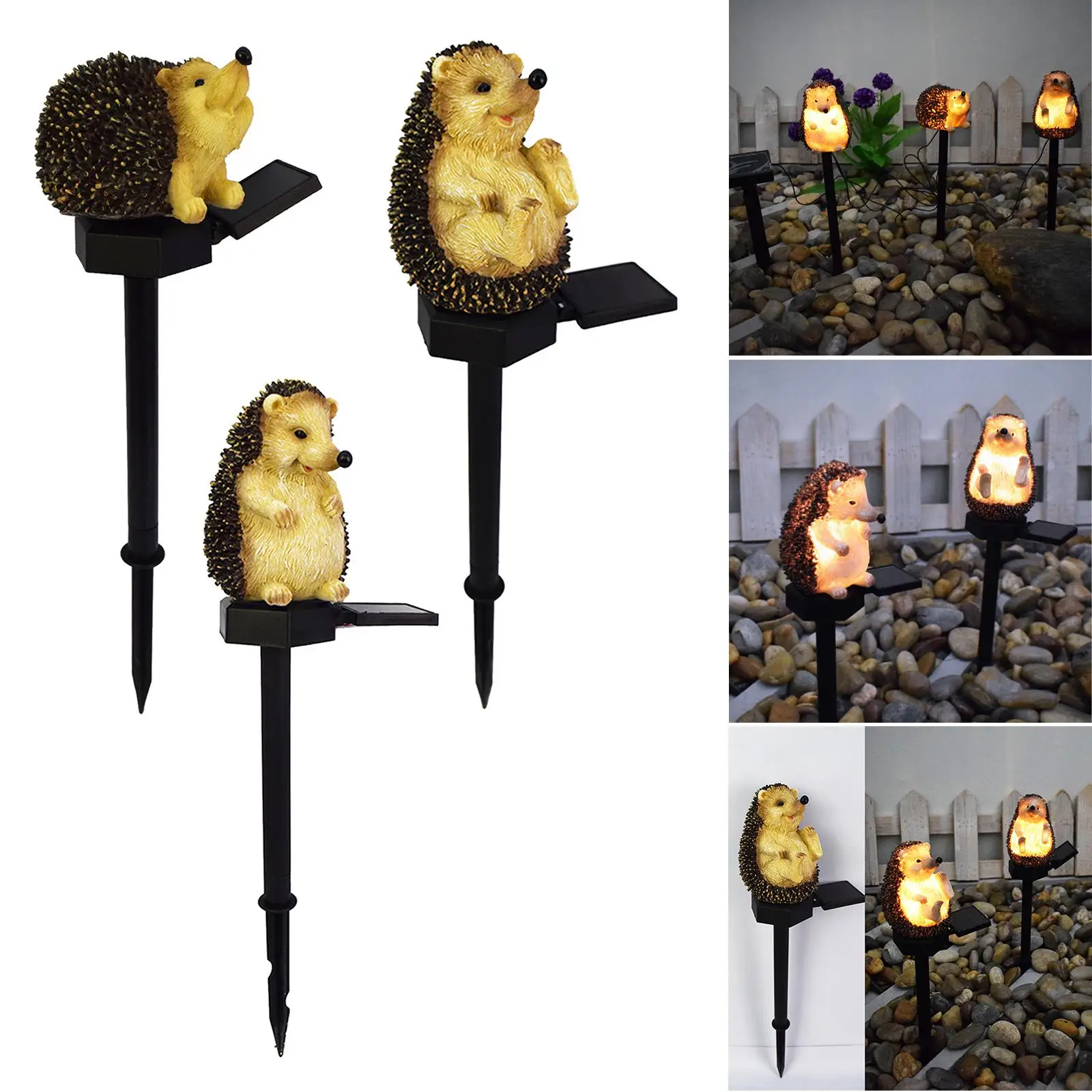 LED Hedgehog Statues Solar Garden Stake Lights Lawn Lamp Waterproof