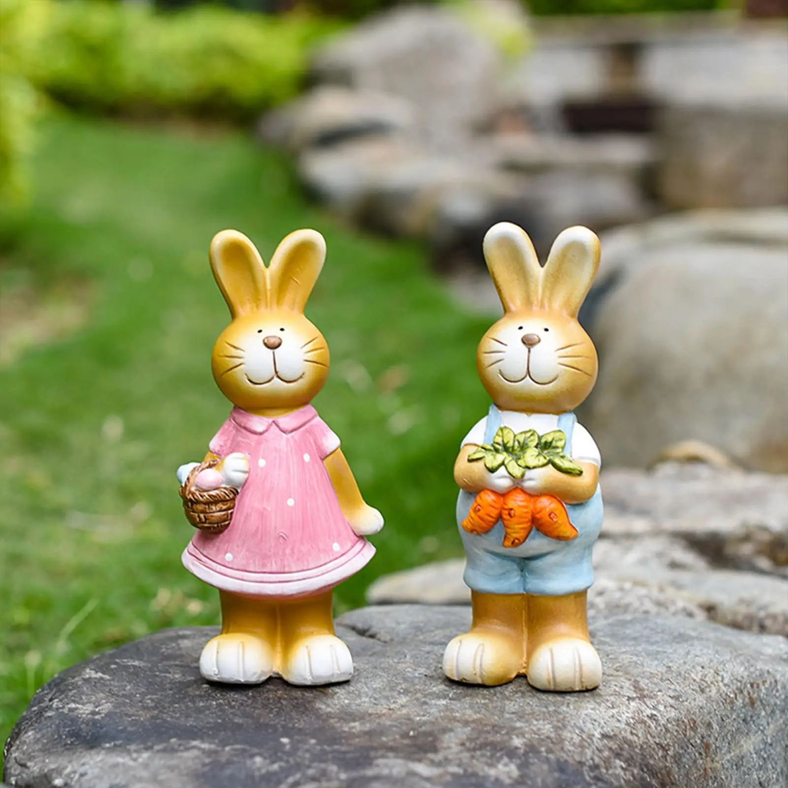 Rabbit Statue Cute Ornament Home Decor Bunny Figurine for Patio Outdoor Lawn