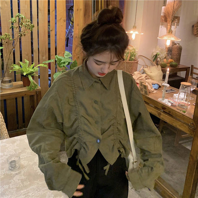 Street Style Jacket Army Green | Army Green Korean Jacket Women