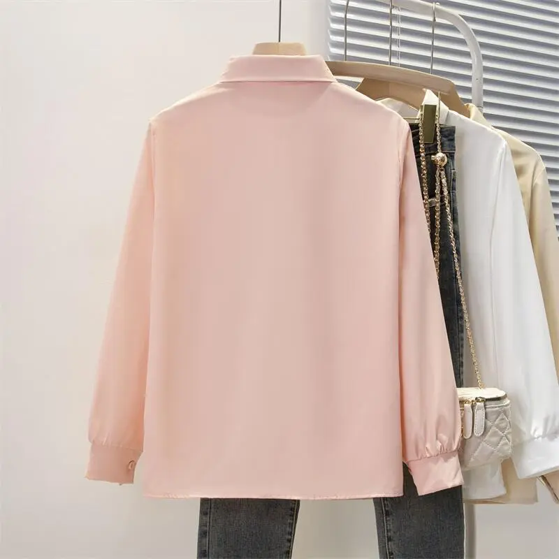 Frühling Herbst Chiffon hemd Frauen hemden Mode weibliche Langarm lose feste lässige Bluse Tops Büro Dame Hemden S-4XL – Detail 6