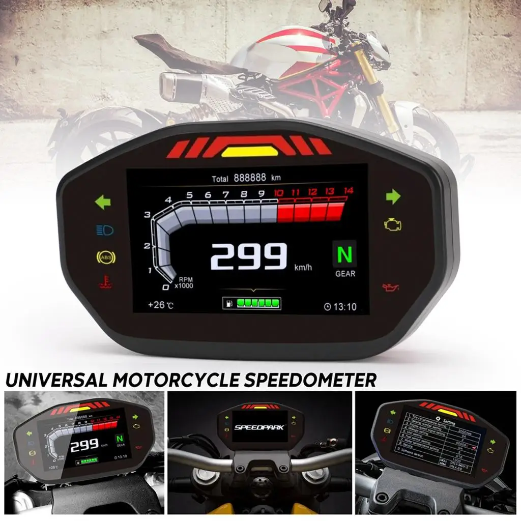 Gear Universal Motorcycle Speedometer Tachometer Digital Odometer Durable