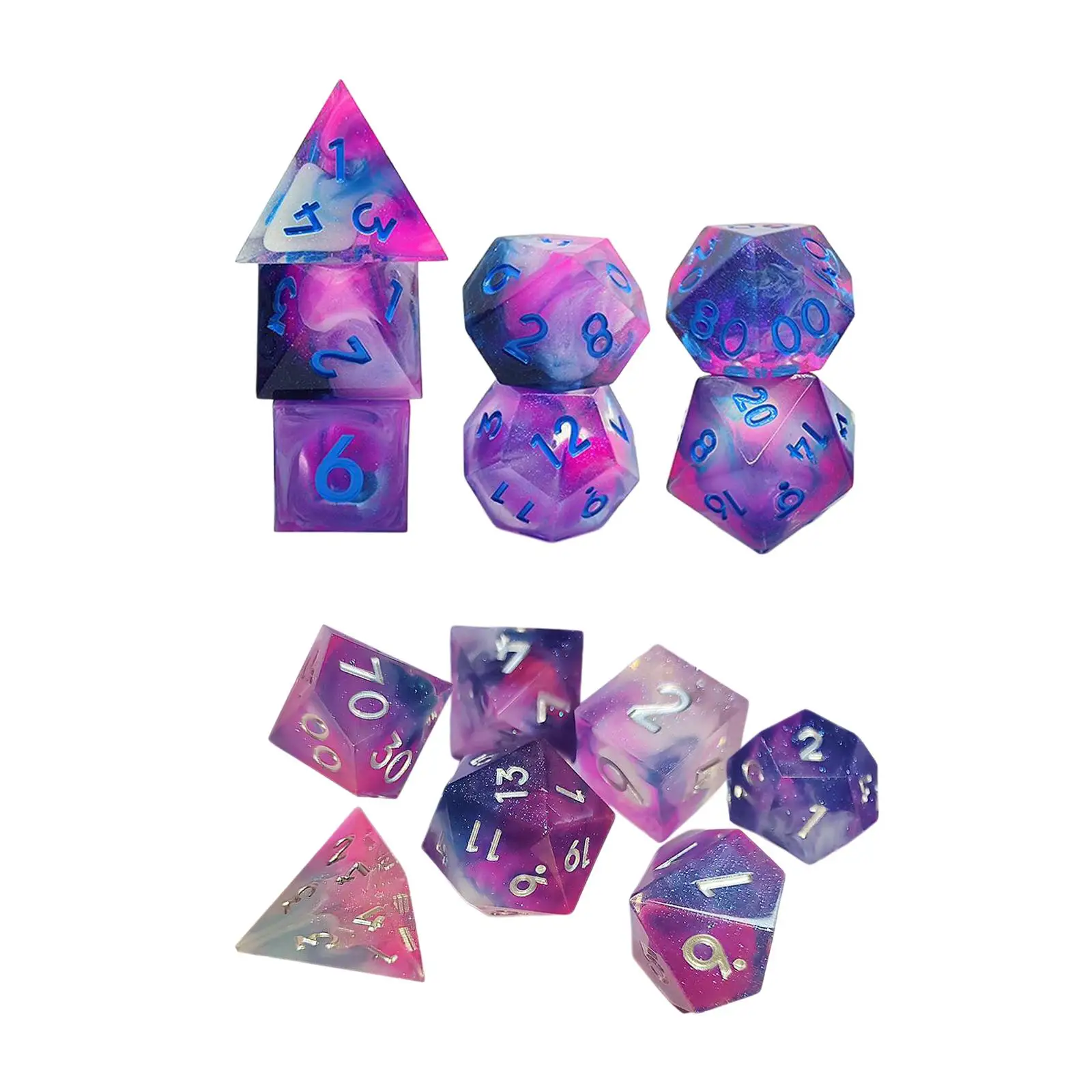 7x Multipurpose Polyhedral Dices Resistant Durable D8 D4 D10 D12 D20 Resin Game Dices for Board Game Props Table Games
