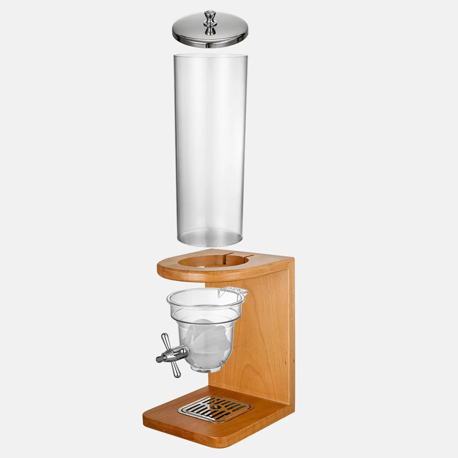 Dry Food Dispenser Convenient Rotary Switch Refillable Wood Base Shatterproof Disassemble Cereal Dispenser for Kitchen Household