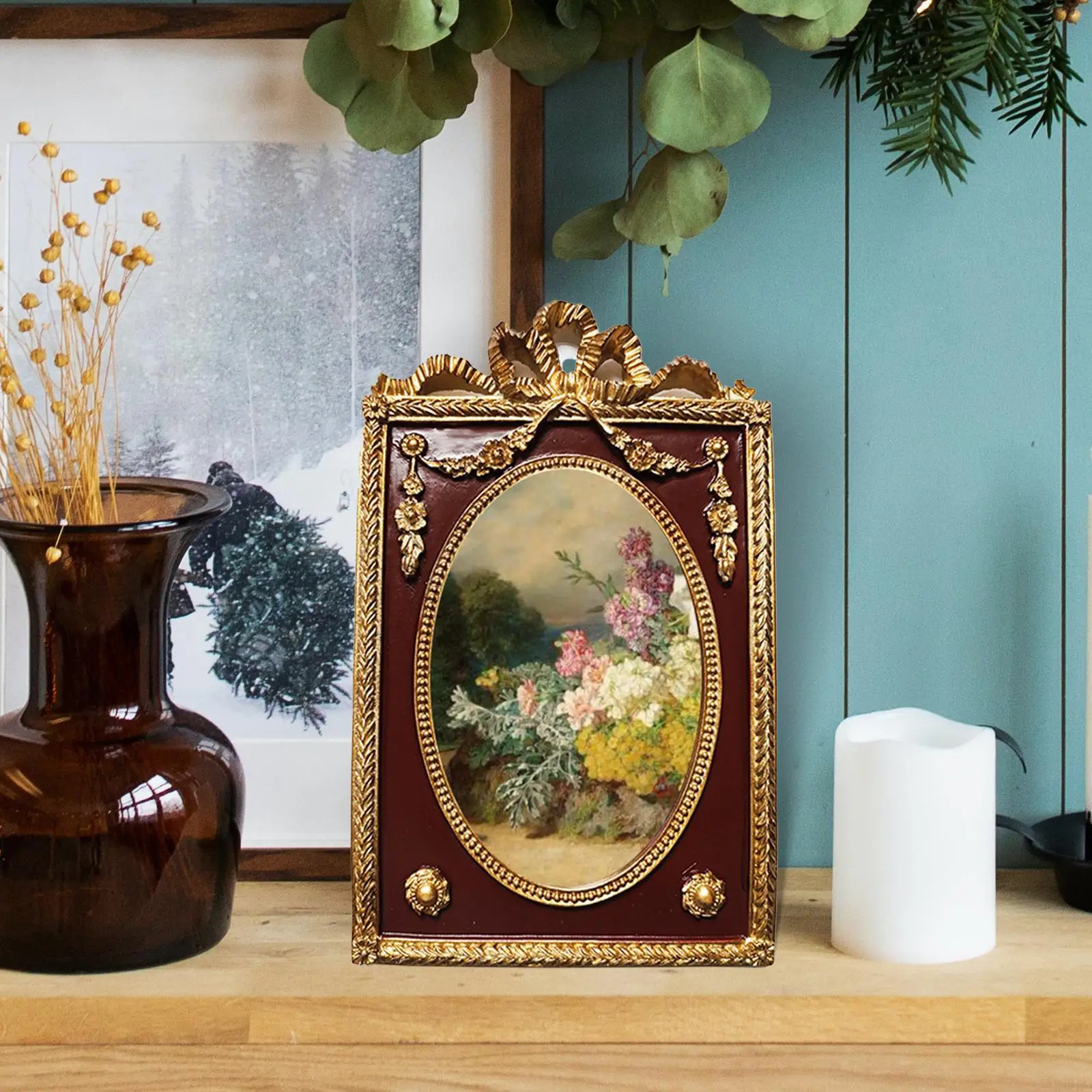 Picture Frame Antique Tabletop and Wall Hanging Resin Photo Frame for Photo Gallery Office Hall Dining Room Housewarming Gifts