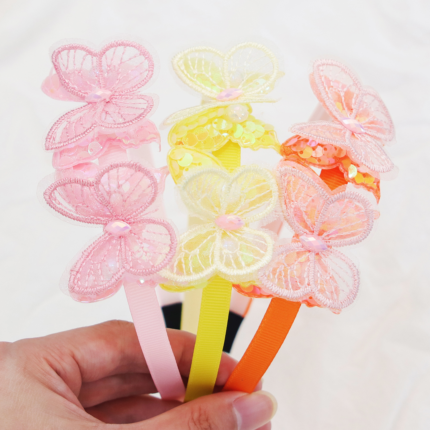Niedliche Schmetterlings-Stirnbänder für Mädchen, 5 cm, doppelte Pailletten, Schmetterlings-Haarbänder, Kinder-Haarreifen, Kinder- und Mädchen-Haar-Accessoires – Detail 4