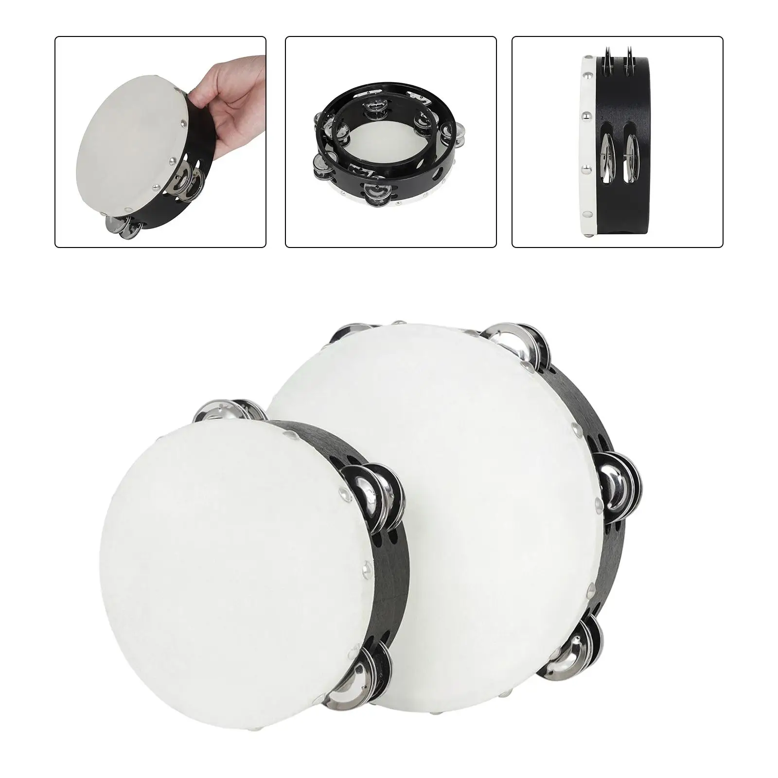 2Pcs Manual Wooden Tambourine Musical   for Kids Church Party